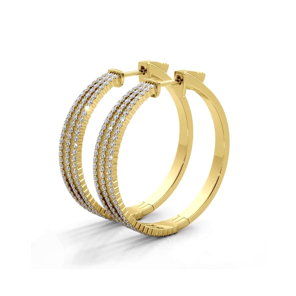 1.70 Carat Total Weight (CTW) Three Row Diamond Hoop Earrings - Perfect for Weddings, Parties & Special Occasions