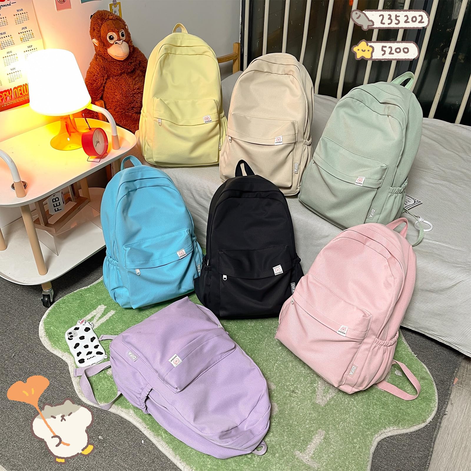 Cute Aesthetic Backpack for Women - Simple Solid Color Y2K Kawaii Laptop Backpack for Travel, School & Work (Green) | Lightweight & Durable Everyday Carry Bag
