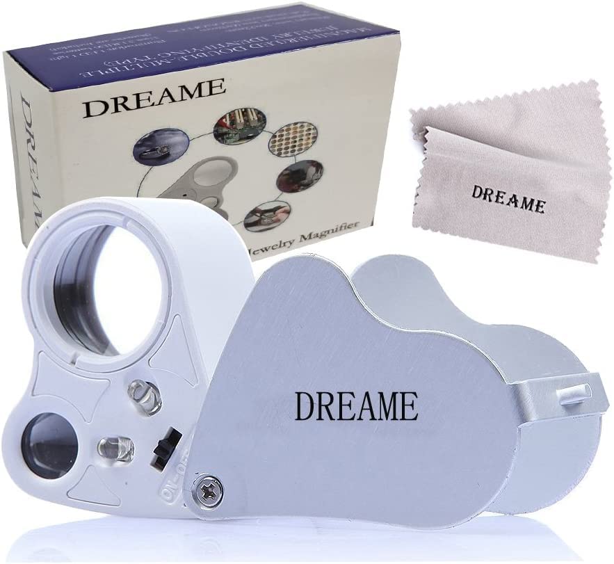 DREAME 30X 60X LED Illuminated Jewelry Loupe Magnifier - Foldable Jewelers Magnifying Glass for Gems, Coins, Stamps & Watches | Perfect for Gemstone Appraisal, Coin Collecting & Jewelry Inspection