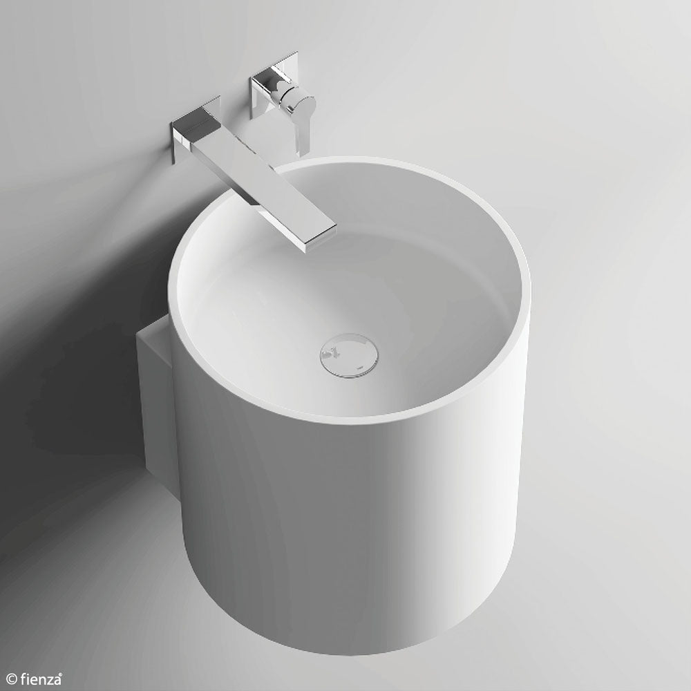 Fienza CSB2013 Livo Solid Surface Wall-Mounted Bathroom Sink in Matte White - Modern Vanity Basin for Small Bathrooms & Powder Rooms