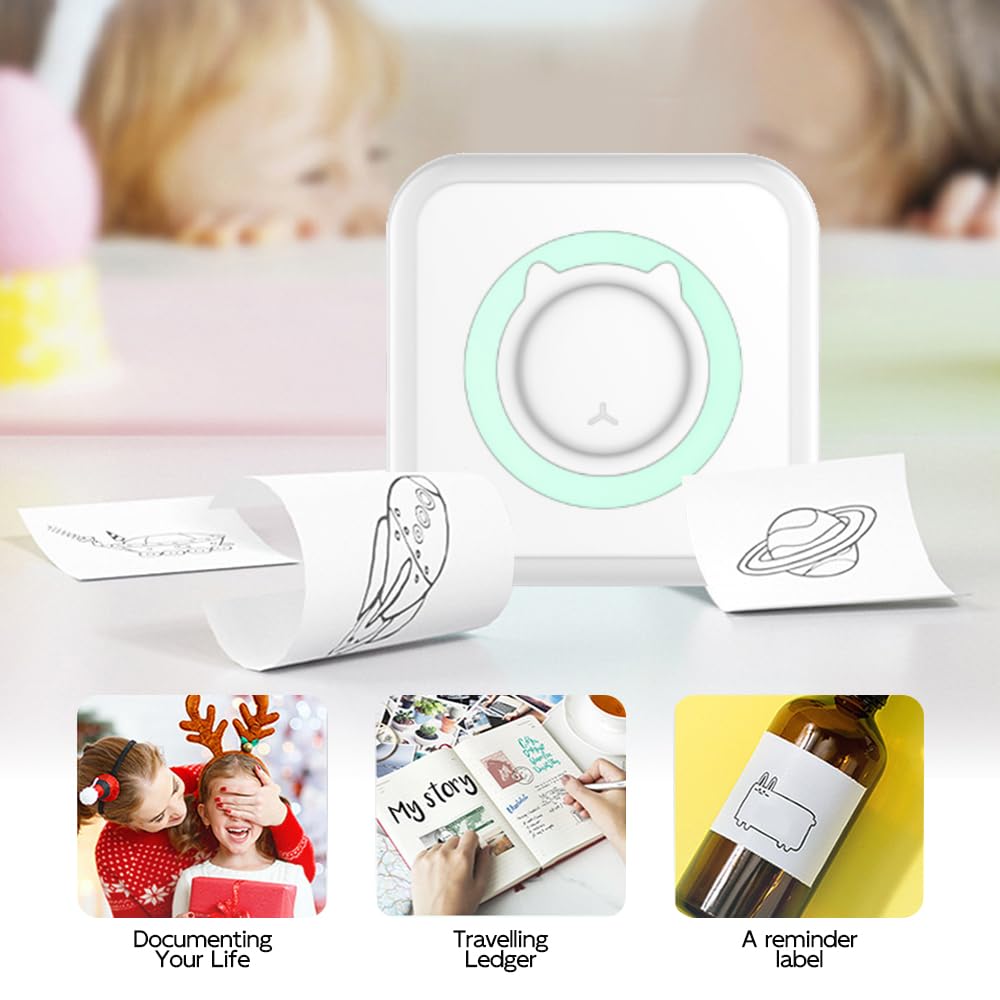 Mini Bluetooth Sticker Printer - Portable Thermal Photo Printer for iPhone, Smart Note Buddy with 10 Rolls Thermal Paper - Perfect for Journaling, Scrapbooking, Memos & Instant Photo Printing On-The-Go