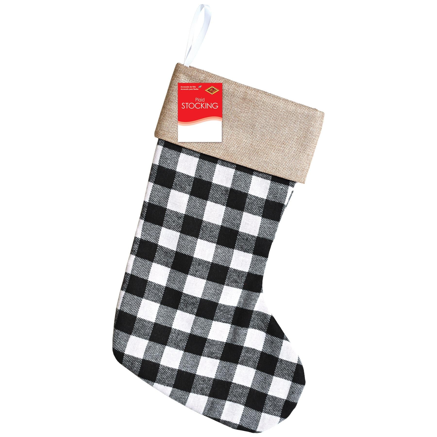 12 Pack Beistle Christmas Black and White Plaid Stockings - Festive Holiday Decor for Fireplace Mantel, Tree, and Party Decorations