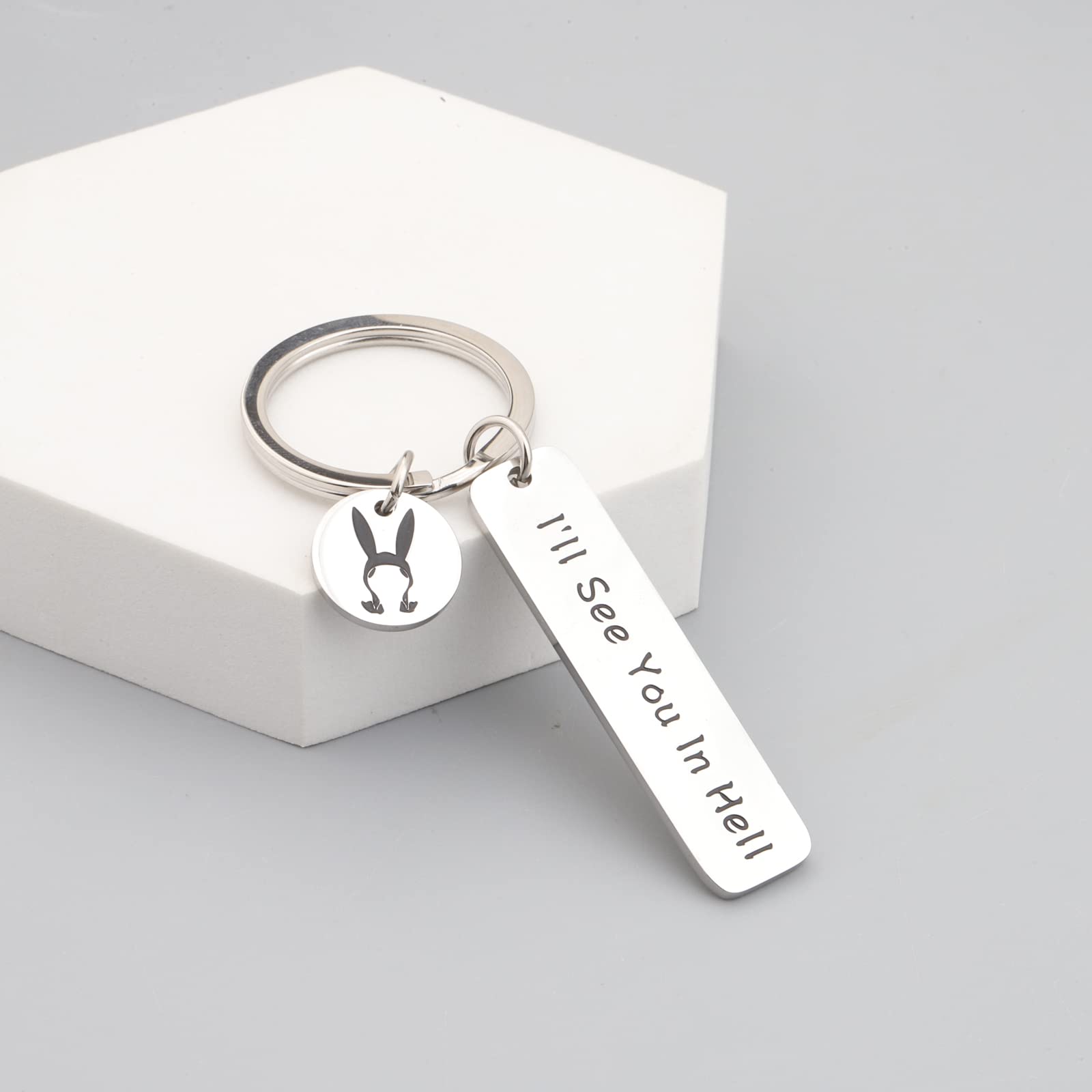 OKEYCH B Burger Inspired Keychain - Louise Belcher 'I'll See You In Hell' Jewelry Gift for Fans | Perfect for Bob's Burgers Lovers, Cosplay Accessories & TV Show Merchandise