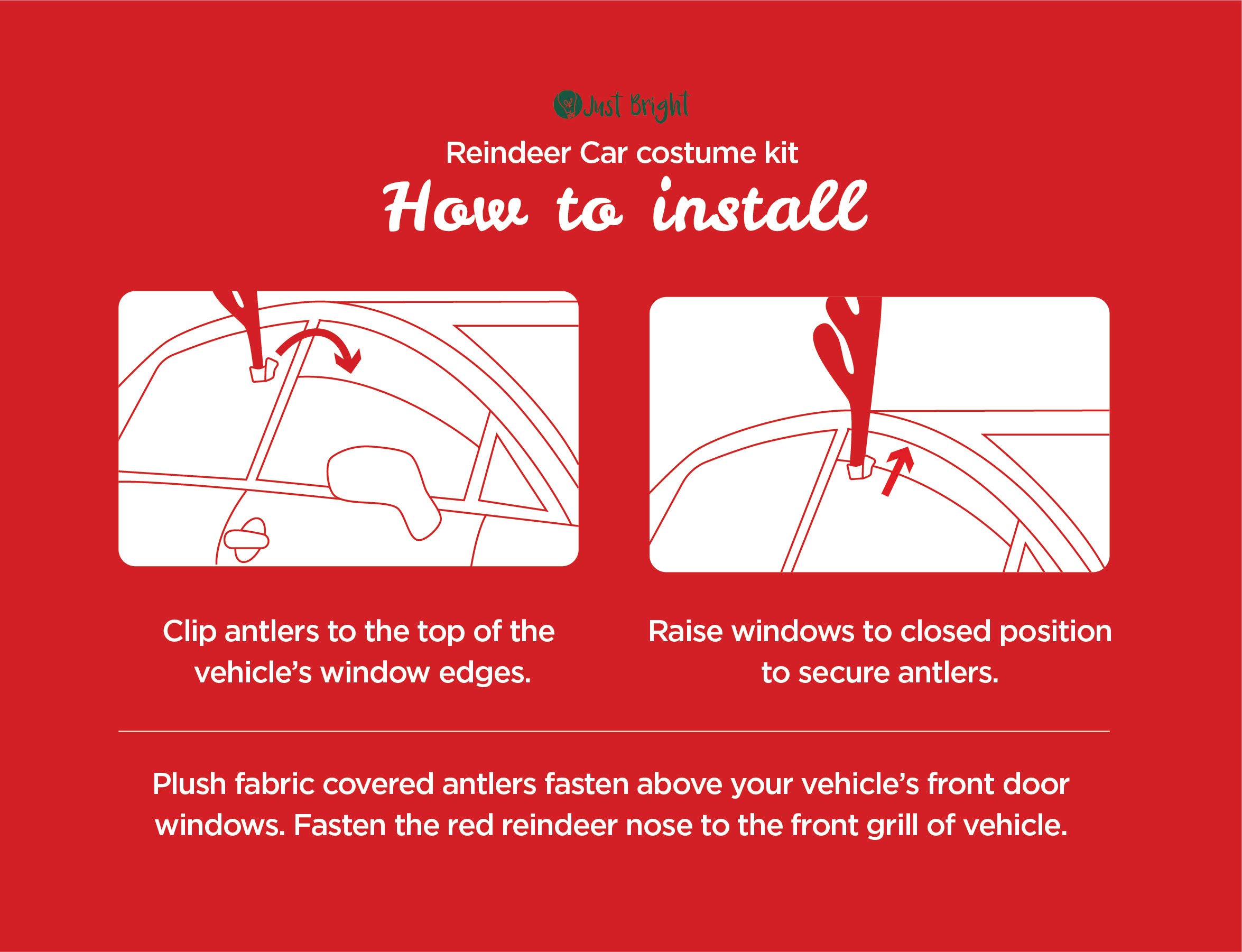 Reindeer Antlers and Nose Rudolph Car Kit - Easy to Install Christmas Car Decor for Windows & Grill - Festive Vehicle Accessories with Jingle Bells & Plush Red Nose - Perfect for Holiday Parades, Christmas Light Tours & Family Road Trips