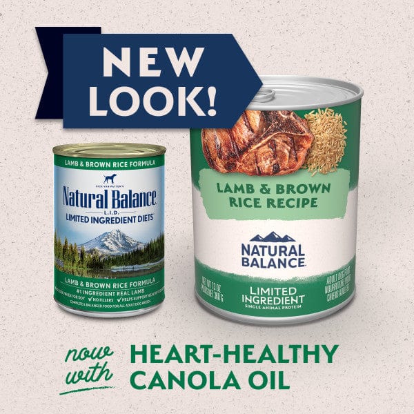 Natural Balance Limited Ingredient Lamb & Brown Rice Recipe Canned Dog Food - Grain-Free, Hypoallergenic Wet Food for Dogs with Sensitive Stomachs - Perfect for Mealtime, Travel & Emergency Pet Food Storage