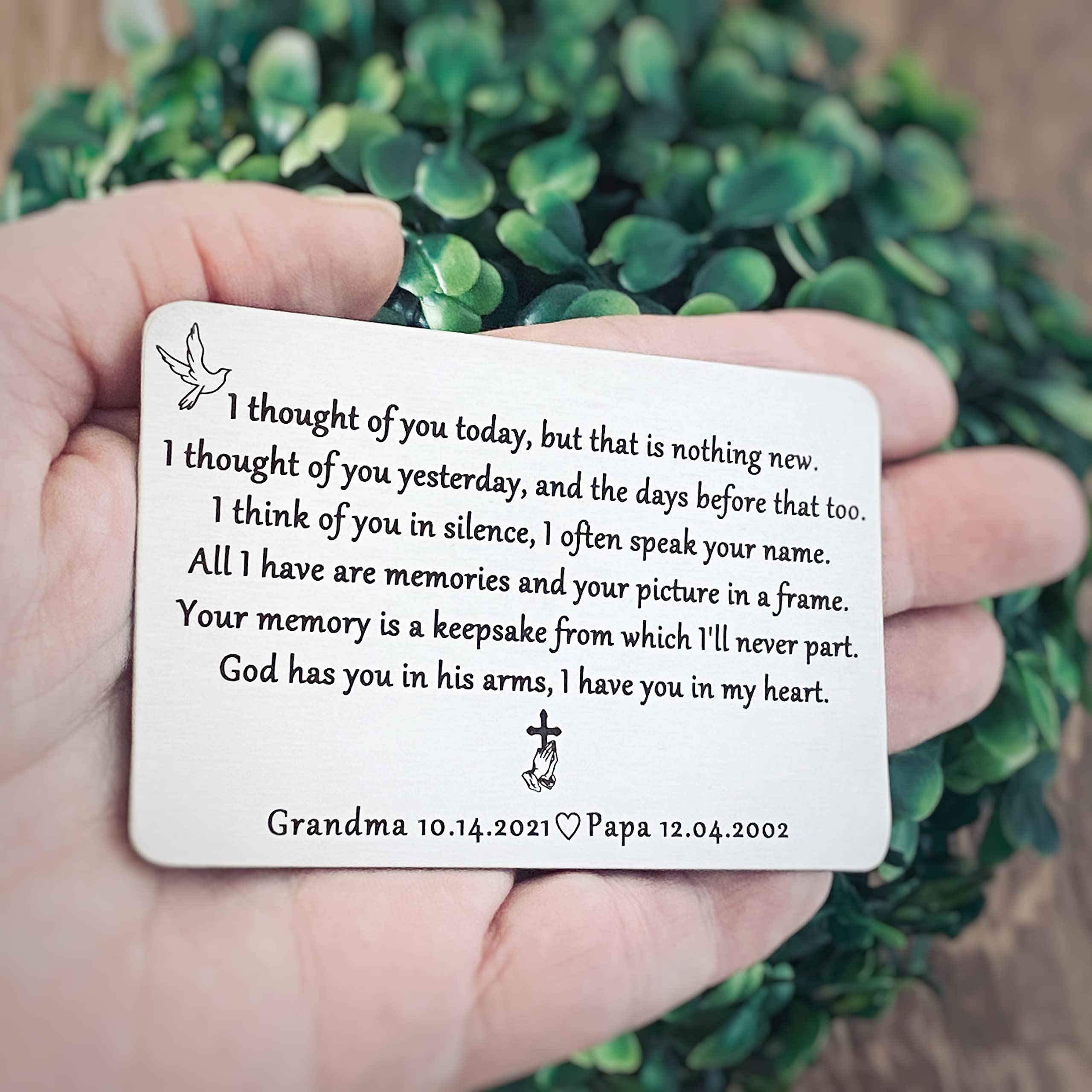Personalized Silver Engraved Memorial Wallet Card - Custom Engraved Keepsake for Loved Ones | Thoughtful Sympathy Gift for Loss of Mother, Father, or Friend | Perfect for Remembrance, Funerals & Memorial Services