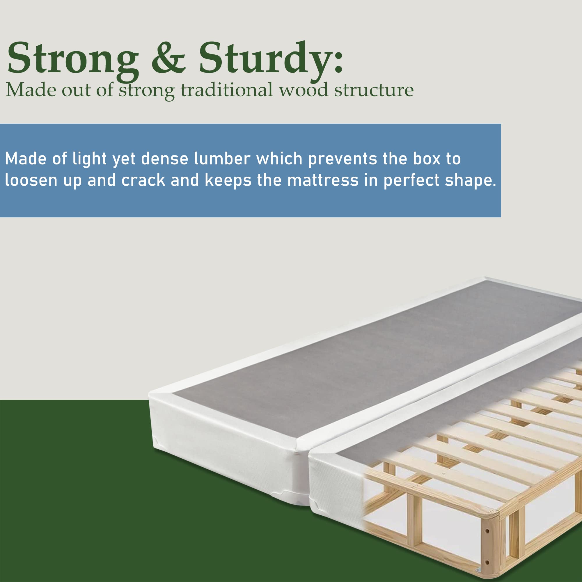 Spring Solution Wood Fully Assembled Traditional Box Spring/Foundation for Queen Mattress, White - Sturdy Support for Bedroom Comfort & Durability