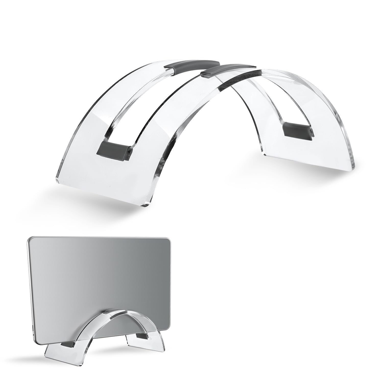 Clear Acrylic Vertical Laptop Stand for Desk - Space Saving Notebook Holder for MacBook, HP, Dell | Home Office Desk Organizer & Storage Solution | Perfect for Workspace Organization & Ergonomic Computing