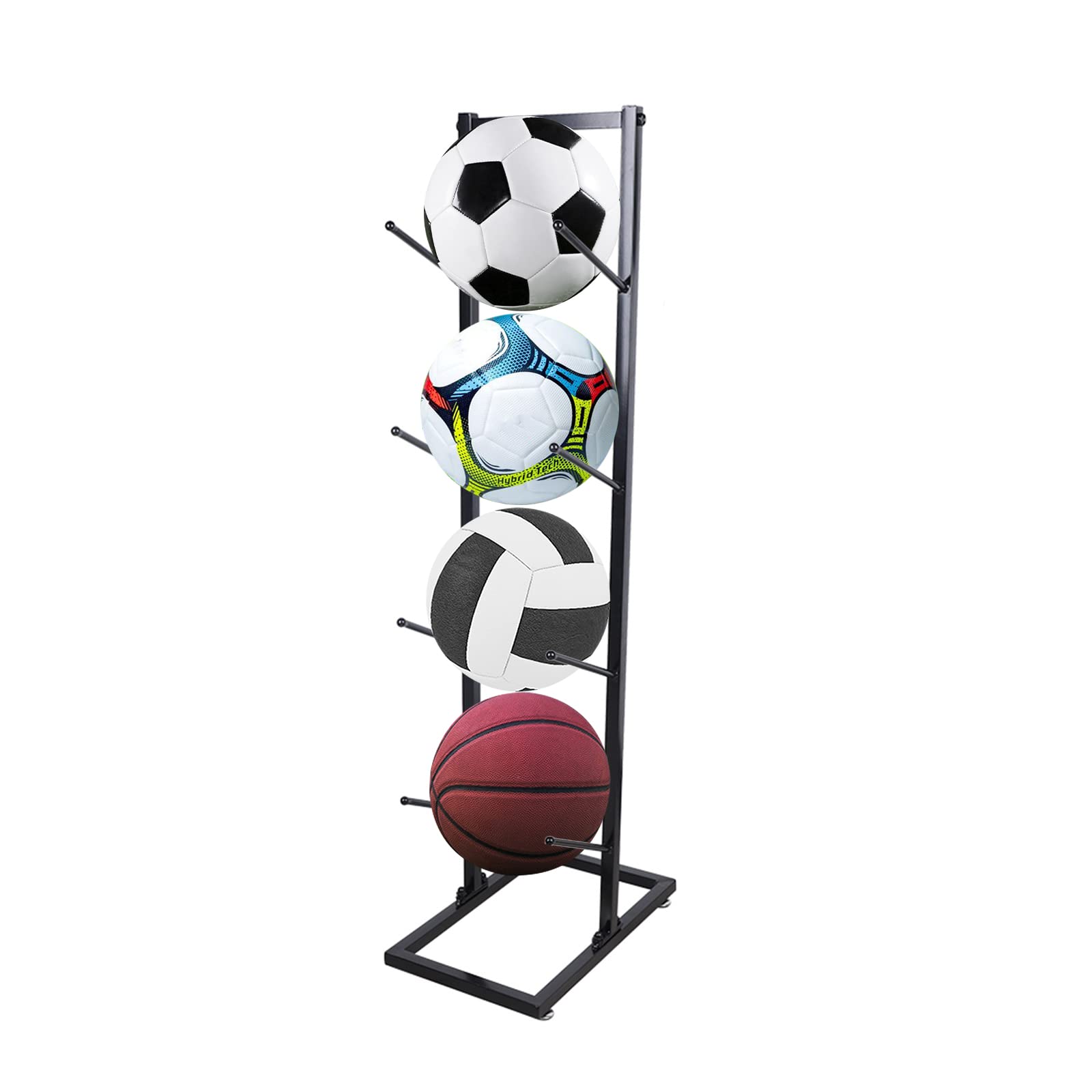4-Tier Heavy Duty Basketball Storage Rack - Single-Sided Sports Ball Organizer for Indoor & Outdoor Use (15.75