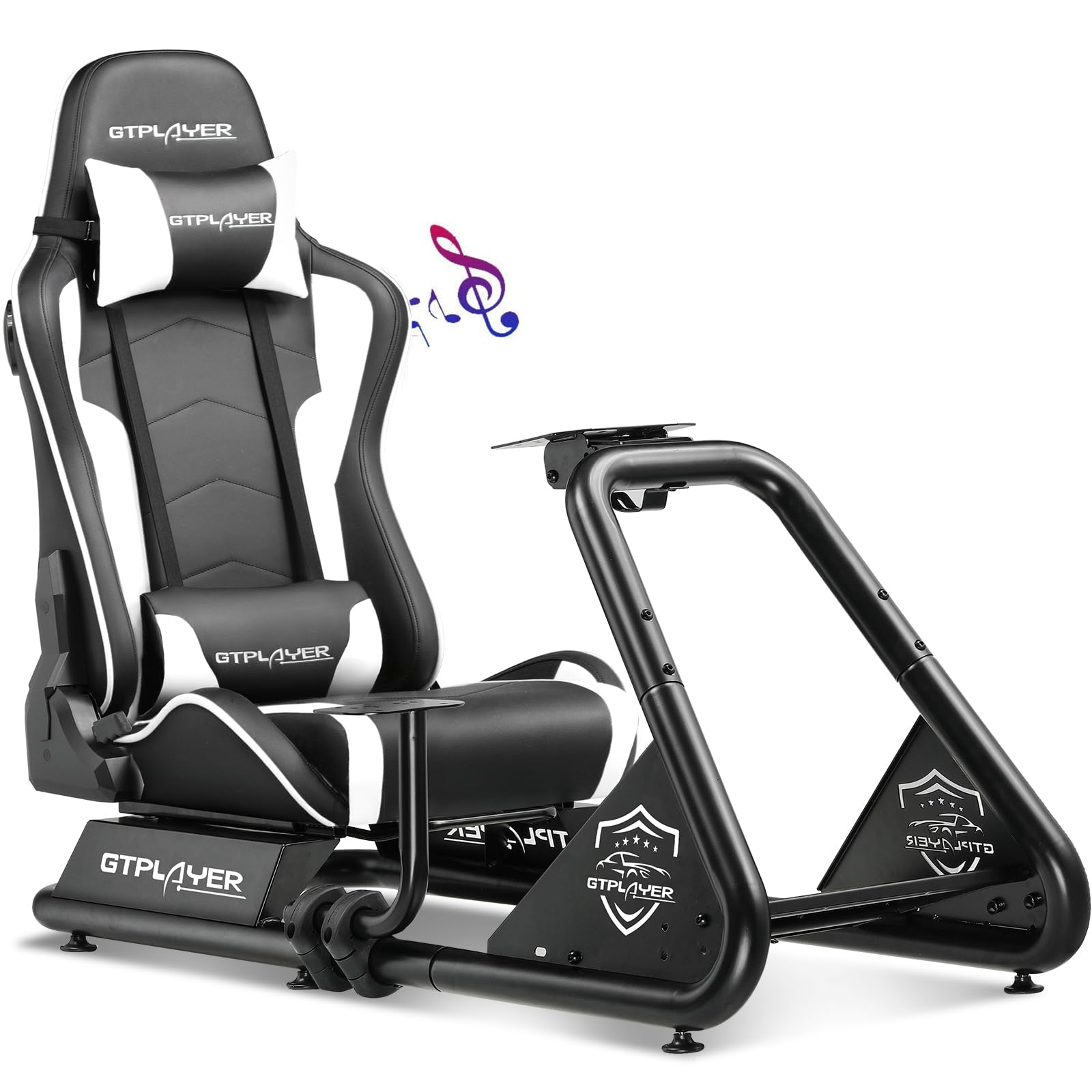 GTPLAYER Racing Simulator Cockpit with Adjustable Seat & Bluetooth Speakers - Ultra-Sturdy Alloy Steel Frame Gaming Chair for PC/PS4/Xbox - Perfect for Home Racing Games & Flight Simulation (White)