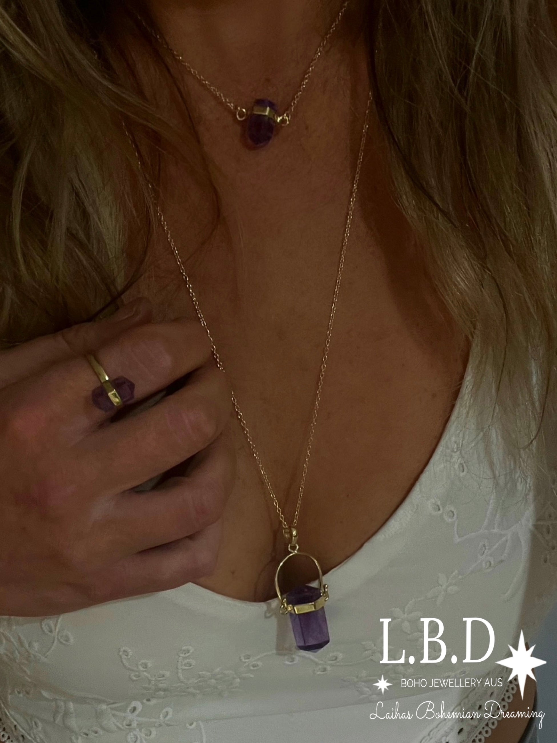 Laihas Crystal Kindness Gold Amethyst Necklace for Women - Elegant Purple Gemstone Jewelry Gift for Birthday, Anniversary & Special Occasions