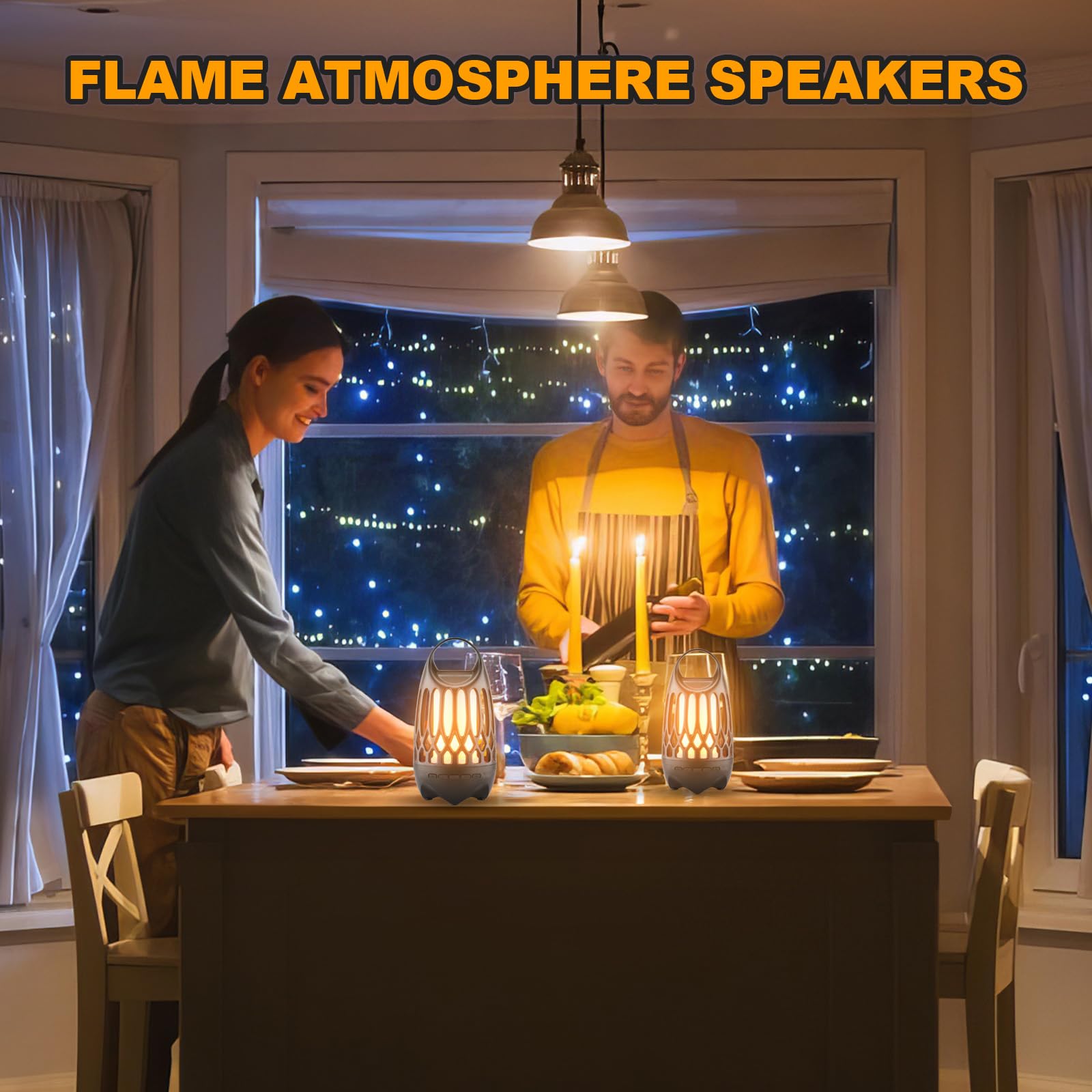 Portable Bluetooth Speaker with LED Flame Effect - Waterproof Wireless Outdoor/Indoor Speaker with Handle, Perfect for Camping, Parties & Home Decor | Great Gift for Men & Women
