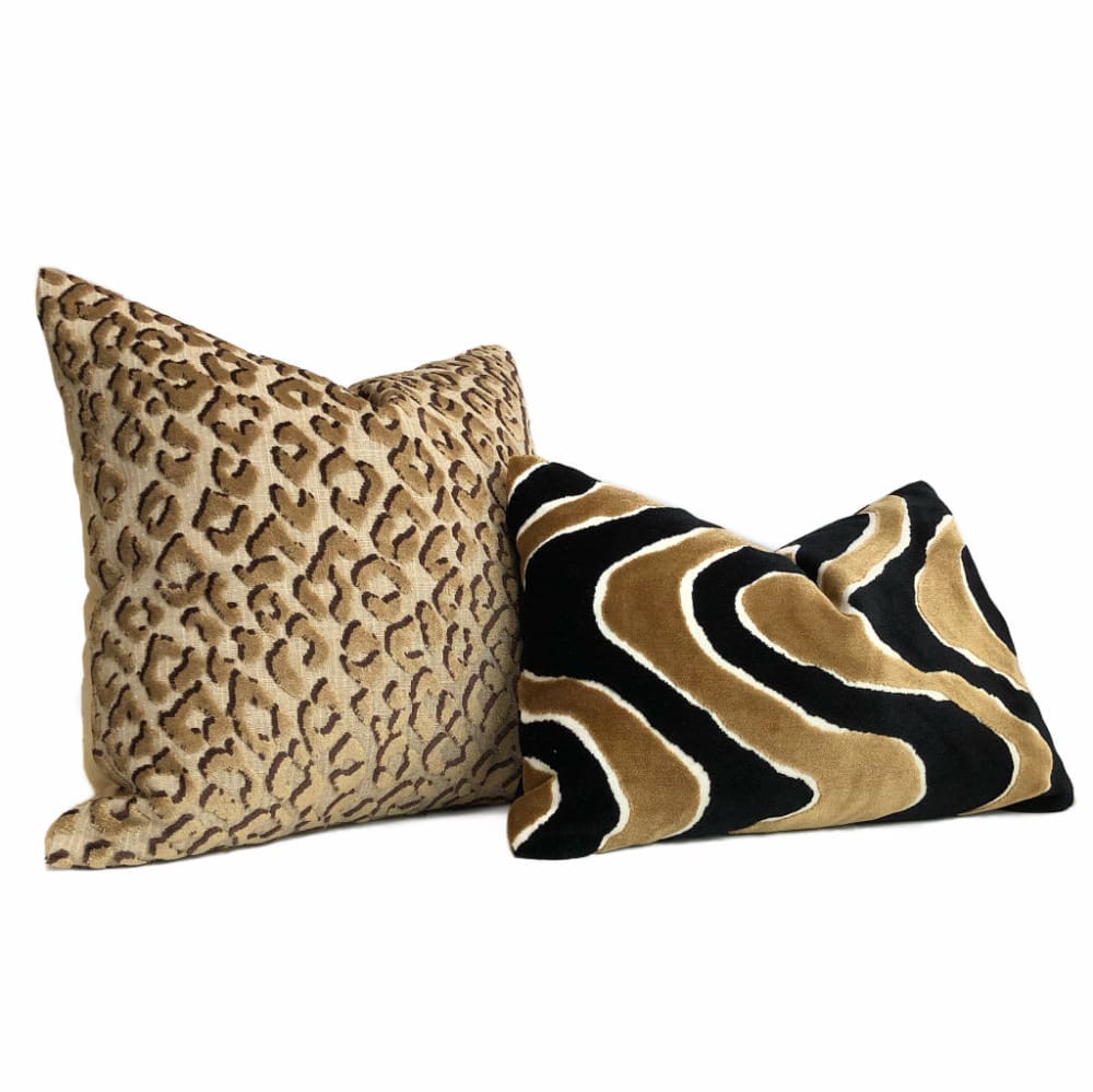Aramis Gold Tan Leopard Print Velvet Pillow Cover - Luxury Decorative Throw Pillow Case for Sofa, Bed, Couch - Home Decor & Living Room Accent