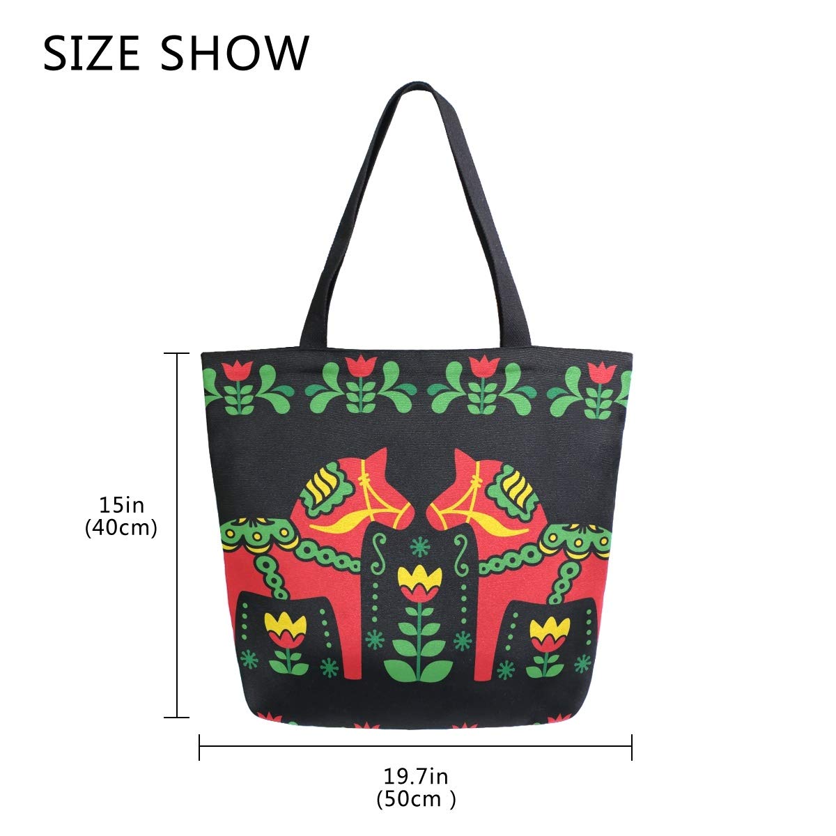 Swedish Dala Canvas Tote Bag - Eco-Friendly Reusable Shopping & Grocery Tote with Shoulder Strap - Perfect for Travel, Beach, Farmers Market & Daily Errands