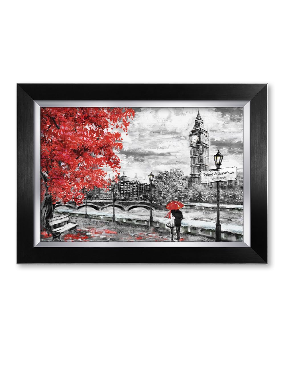 IPIC - Personalized London Lovers Artwork with Custom Names & Date - Romantic Gift for Anniversary, Wedding, Birthday & Holidays - Available in PS or Solid Wood Frame - Perfect for Home Decor, Couples Gifts & Special Occasions
