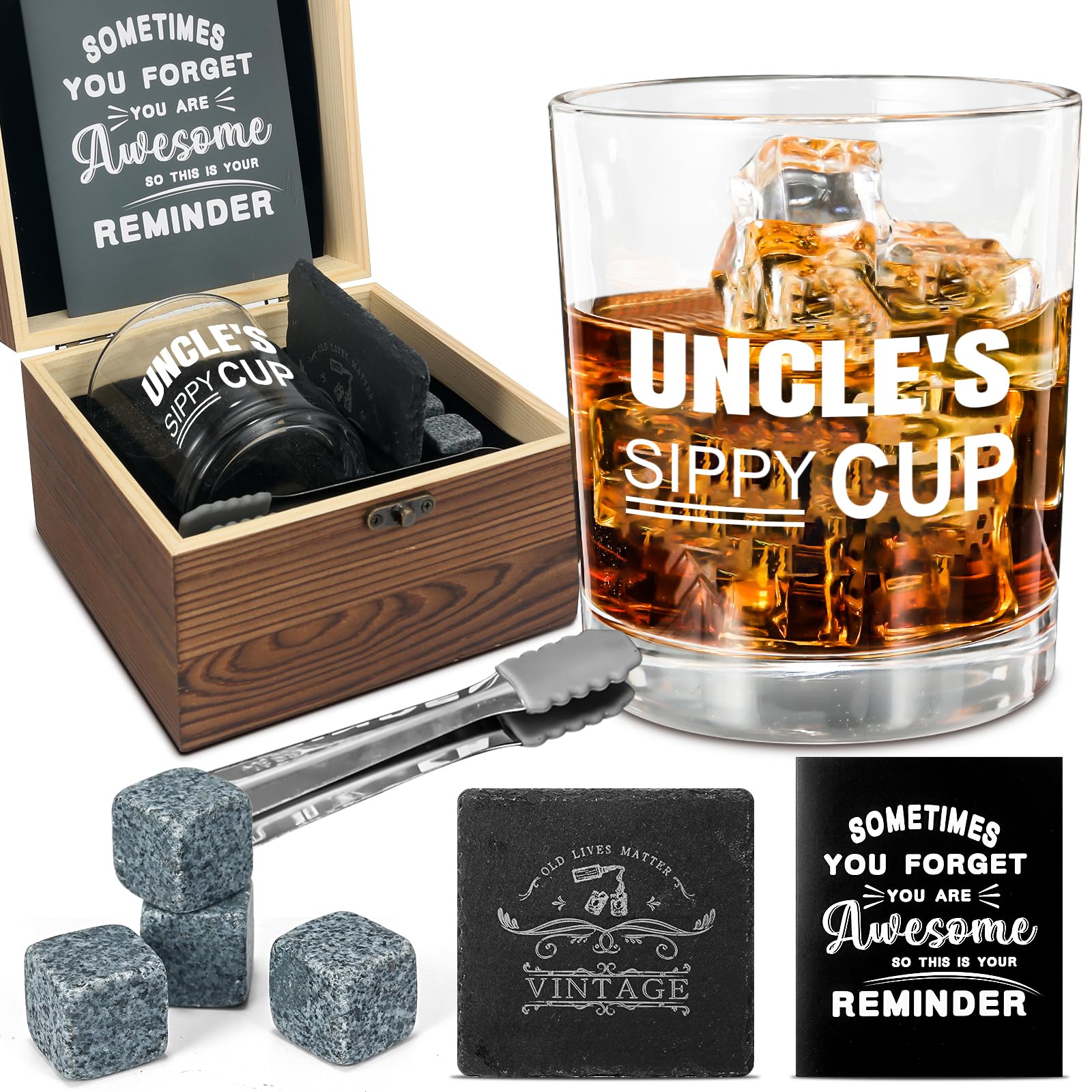 Personalized Whiskey Gift Set for Uncle - Engraved Uncle Sippy Cup, Fun & Unique Uncle Gifts for Christmas, Birthday, Father's Day - Perfect for Whiskey Lovers & Fun Uncles (Funcle Gifts from Niece/Nephew)