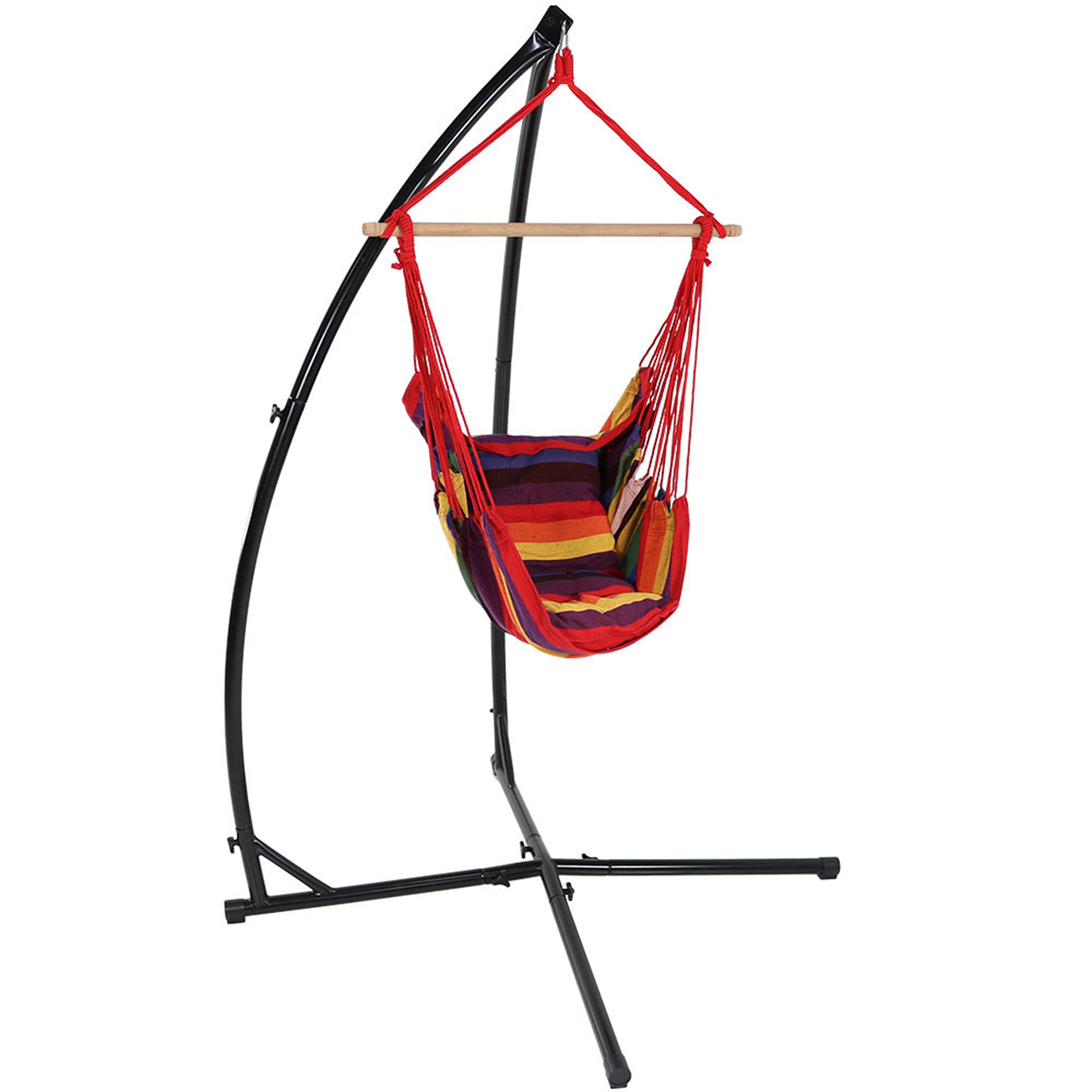 Sunnydaze Outdoor Hanging Hammock Chair Swing with X Stand Set - Comfortable Patio, Garden & Backyard Relaxation - Perfect for Reading, Lounging & Sunset Views