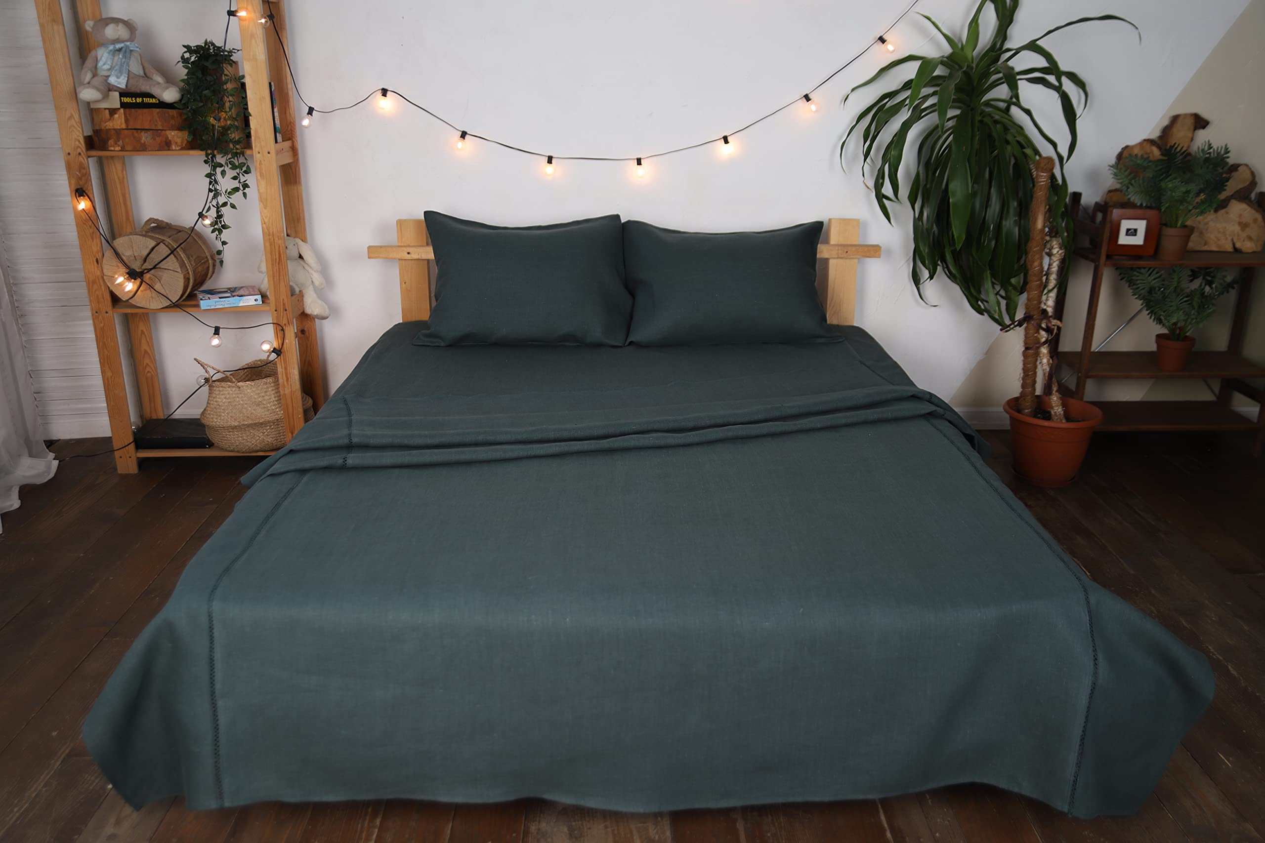 Premium 100% Natural Flax Linen Bedding Set - 4 Piece Breathable & Ultra Soft (Fitted Sheet, Flat Sheet, 2 Pillowcases) for Twin Bed - Jungle Print | Eco-Friendly Bed Sheets for Comfortable Sleep & Home Decor