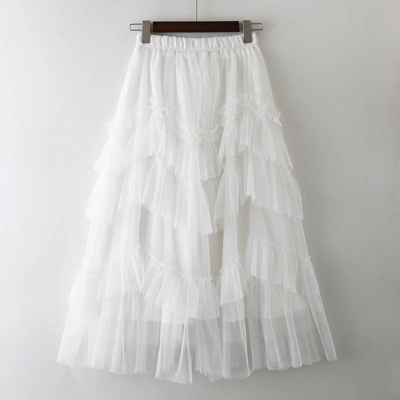 Black Patchwork Mesh Skirt for Women - High Waist Casual Ball Gown Skirt | Fashionable Spring Outfit for Parties, Dates & Special Occasions