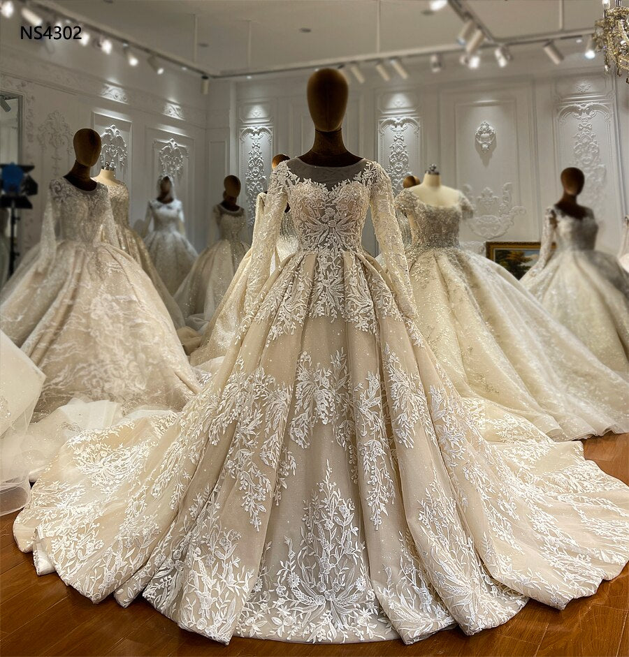 Elegant Lace Wedding Gown NS4302 - Romantic A-Line Bridal Dress for Church Ceremony & Beach Weddings