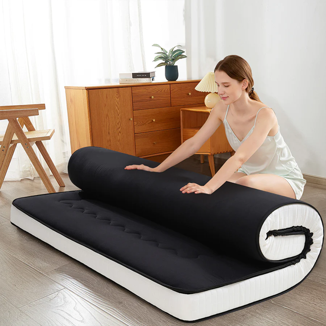 MAXYOYO Padded Japanese Floor Mattress - Black Foldable Roll Up Futon for Bedroom, Guest Room & Travel | Comfortable Floor Sleeping Mat for Adults & Kids
