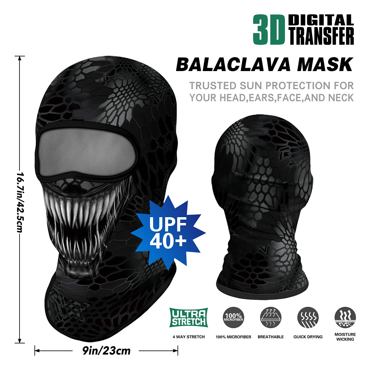 Venswell 3D Balaclava Ski Mask - Cool Skull & Animal Full Face Mask for Cycling, Motorcycle, Halloween Costume - Winter Sports, Outdoor Activities & Cosplay