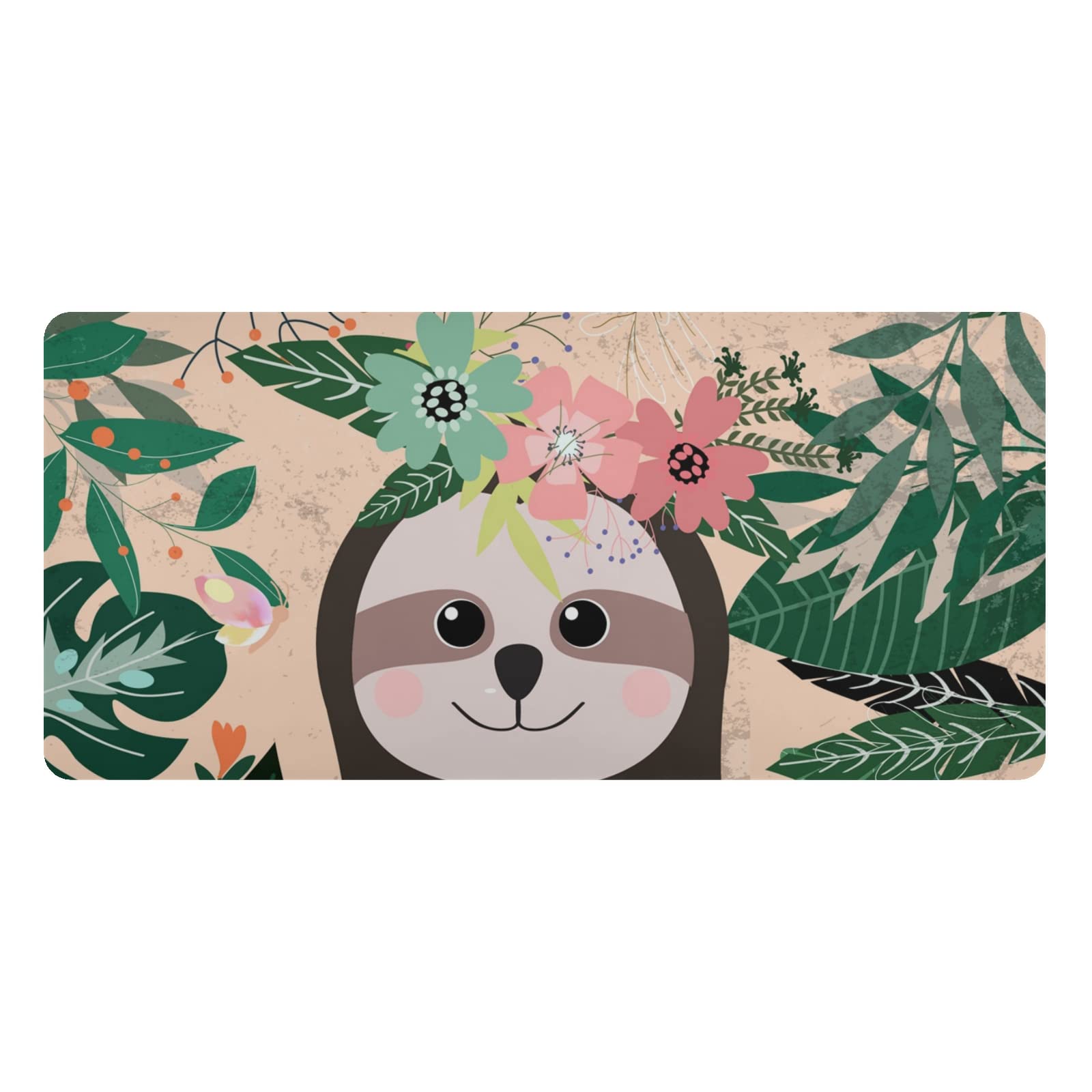 Premium Dual-Sided Leather Desk Mat with Tropical Sloth Design - Waterproof Large Mouse Pad & Writing Surface for Gaming, Office, and Home Use (16.5x35.4 Inches) - Perfect for Workstations, Study Desks, and Creative Spaces