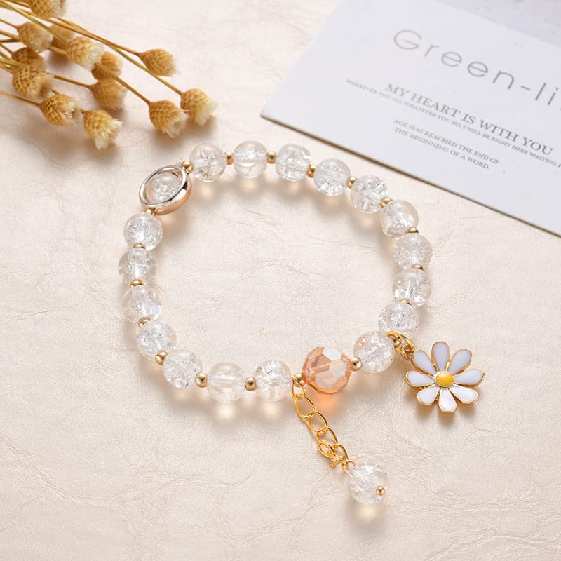 POYAMUSE Colorful Flower Charm Bracelet for Women - Boho Daisy Crystal Beads Bracelet, Handmade Adjustable Fashion Jewelry for Summer, Festivals, and Boho Chic Outfits