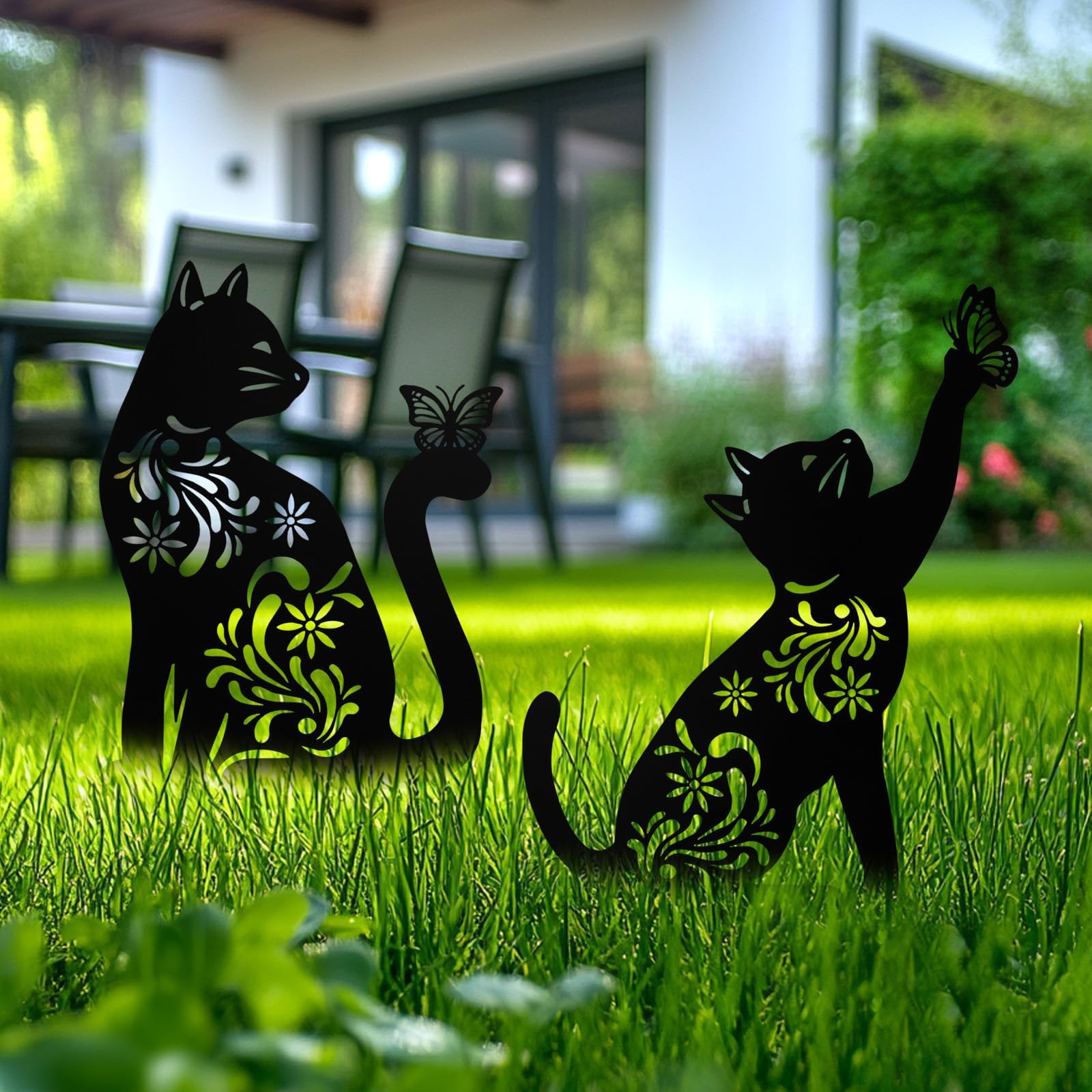 2 Pack Black Cat Silhouette Metal Garden Stakes - Outdoor Cat Decor for Patio, Lawn & Yard - Weather-Resistant Garden Art for Cat Lovers - Perfect for Halloween, Garden Parties & Themed Landscaping
