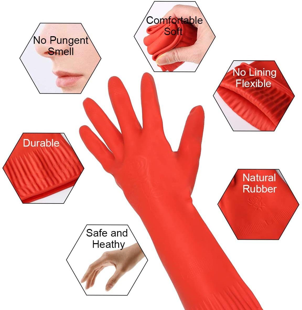 QTM Rubber Cleaning Gloves - Waterproof Reusable Dishwashing Gloves (1 Pair) - Perfect for Kitchen Cleaning, Dish Washing & Household Chores