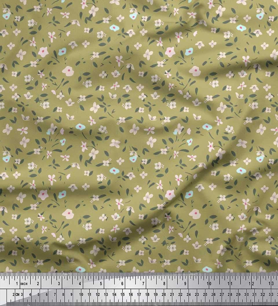 Soimoi Moss Georgette Brown Fabric by The Yard - 42 Inch Wide Printed Floral Leaves Design - Lightweight Flowy Fabric for Dresses, Blouses & DIY Fashion Projects
