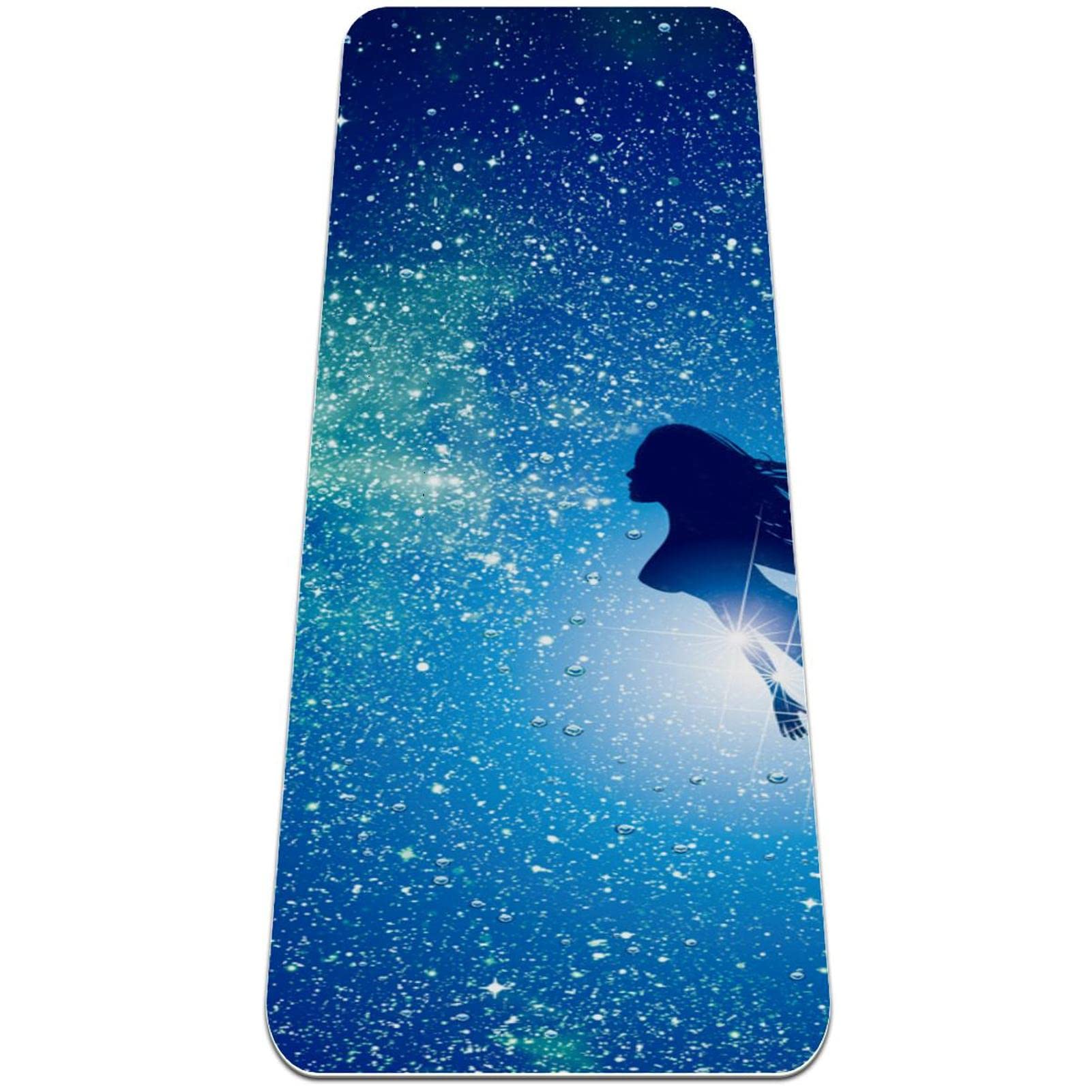 Premium Non-Slip Thick Yoga Mat for Women - Extra Cushioning Workout & Exercise Mat with Deep Ocean Blue Galaxy Mermaid Design - Perfect for Home Gym, Pilates, Hot Yoga & Fitness Training