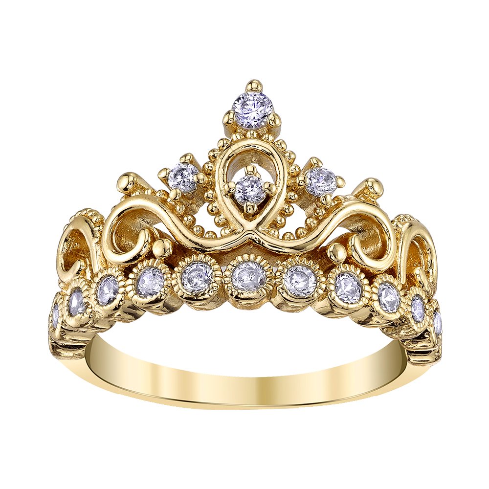 Silver Princess Crown Ring - Yellow Gold Plated Elegant Jewelry for Women | Perfect for Parties, Weddings & Special Occasions
