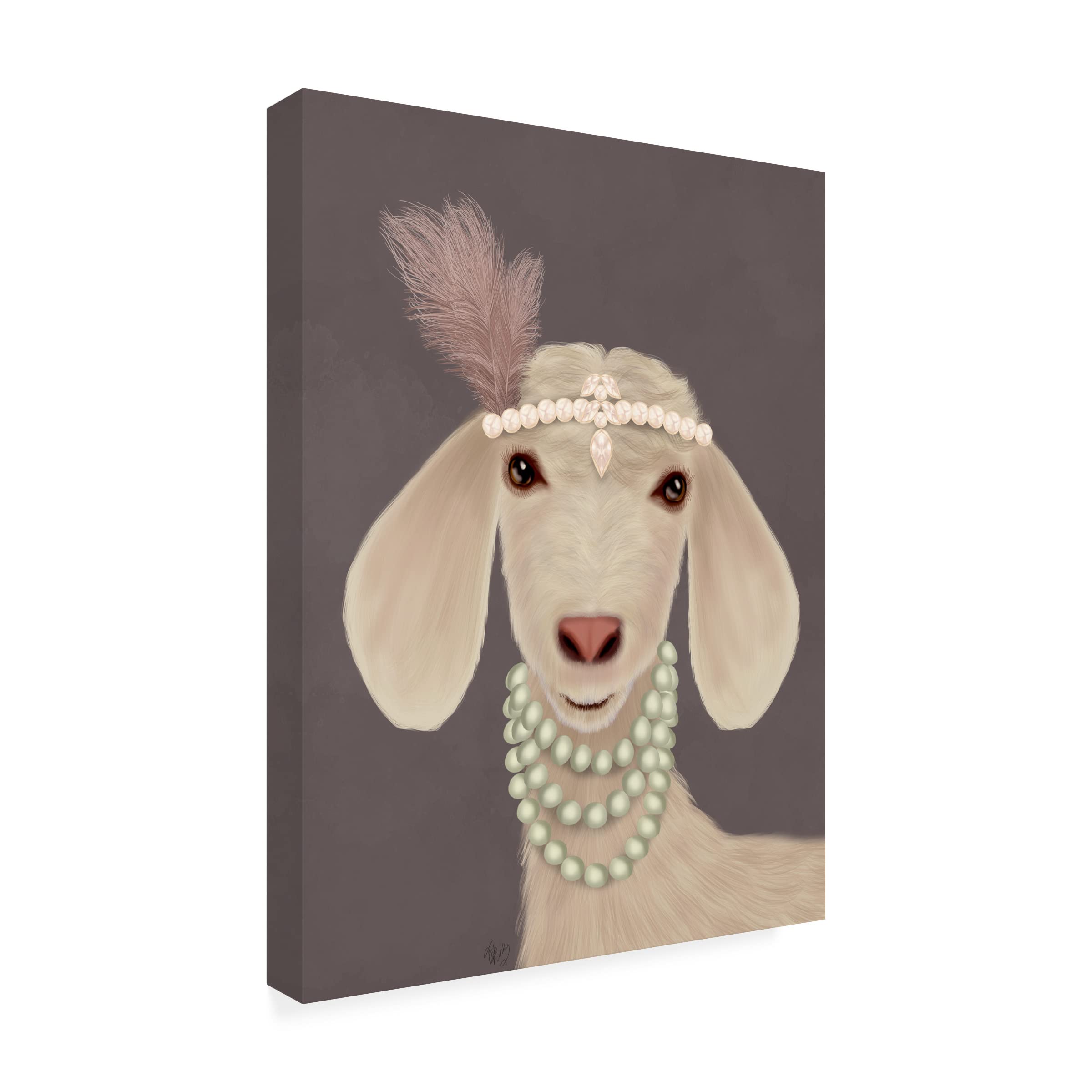 Trademark Fine Art 'Posh White Goat' Canvas Wall Art by Fab Funky - Modern Farmhouse Decor for Living Room, Bedroom & Office