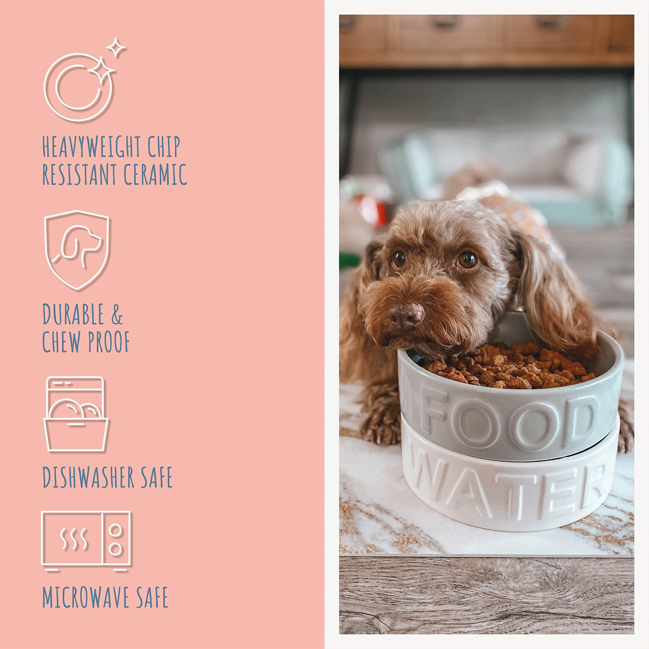 Park Life Designs Pet Bowl - Classic Water Bowl for Dogs & Cats | Medium Size, Grey | Durable Ceramic Dish for Indoor & Outdoor Use