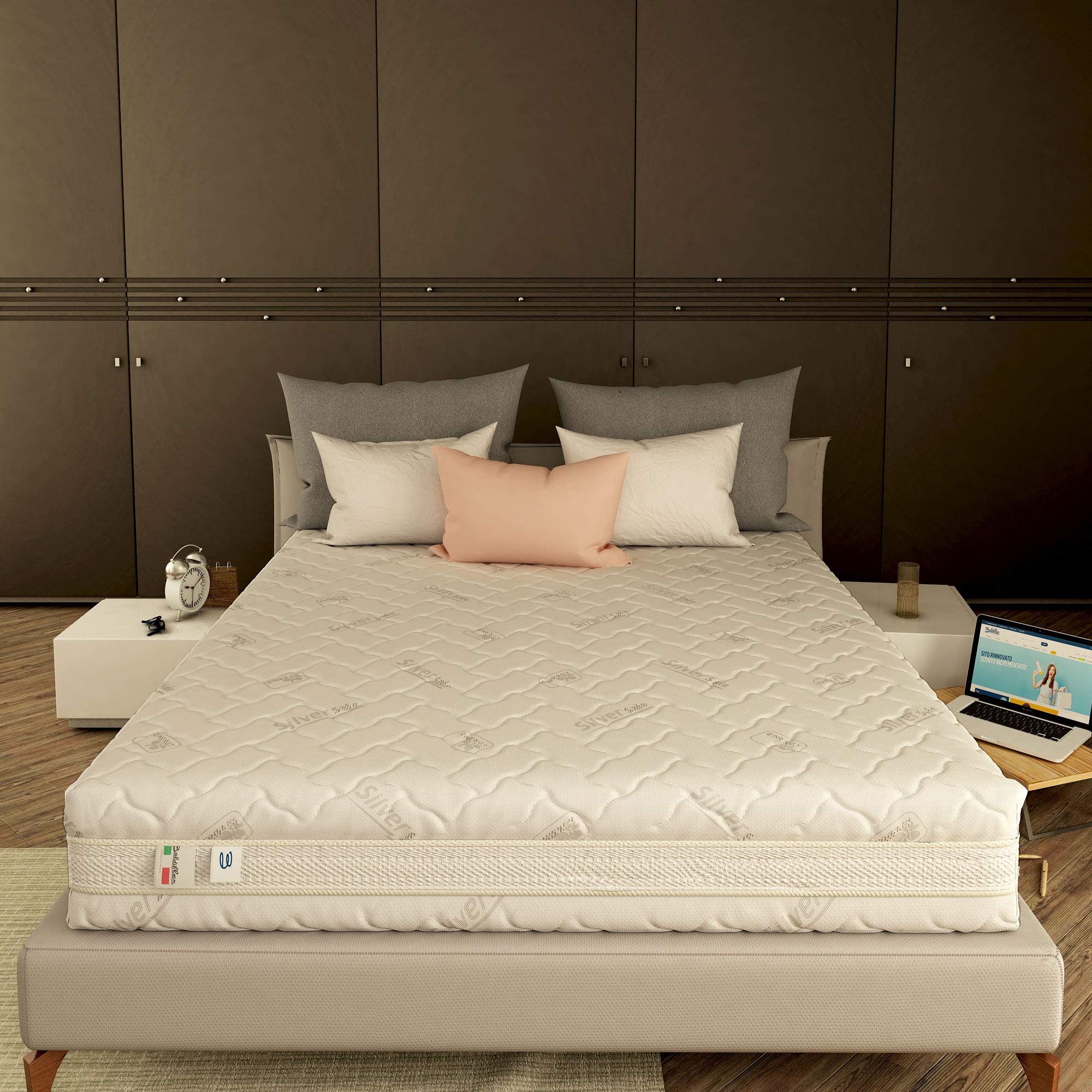 Baldiflex Emporio 3-Layer Memory Foam Mattress - Queen Size 160x190cm, 23cm Height, Removable Silver Safe Cover - Perfect for Back Pain Relief & Pressure Point Support in Bedroom, Guest Room, or Dorm