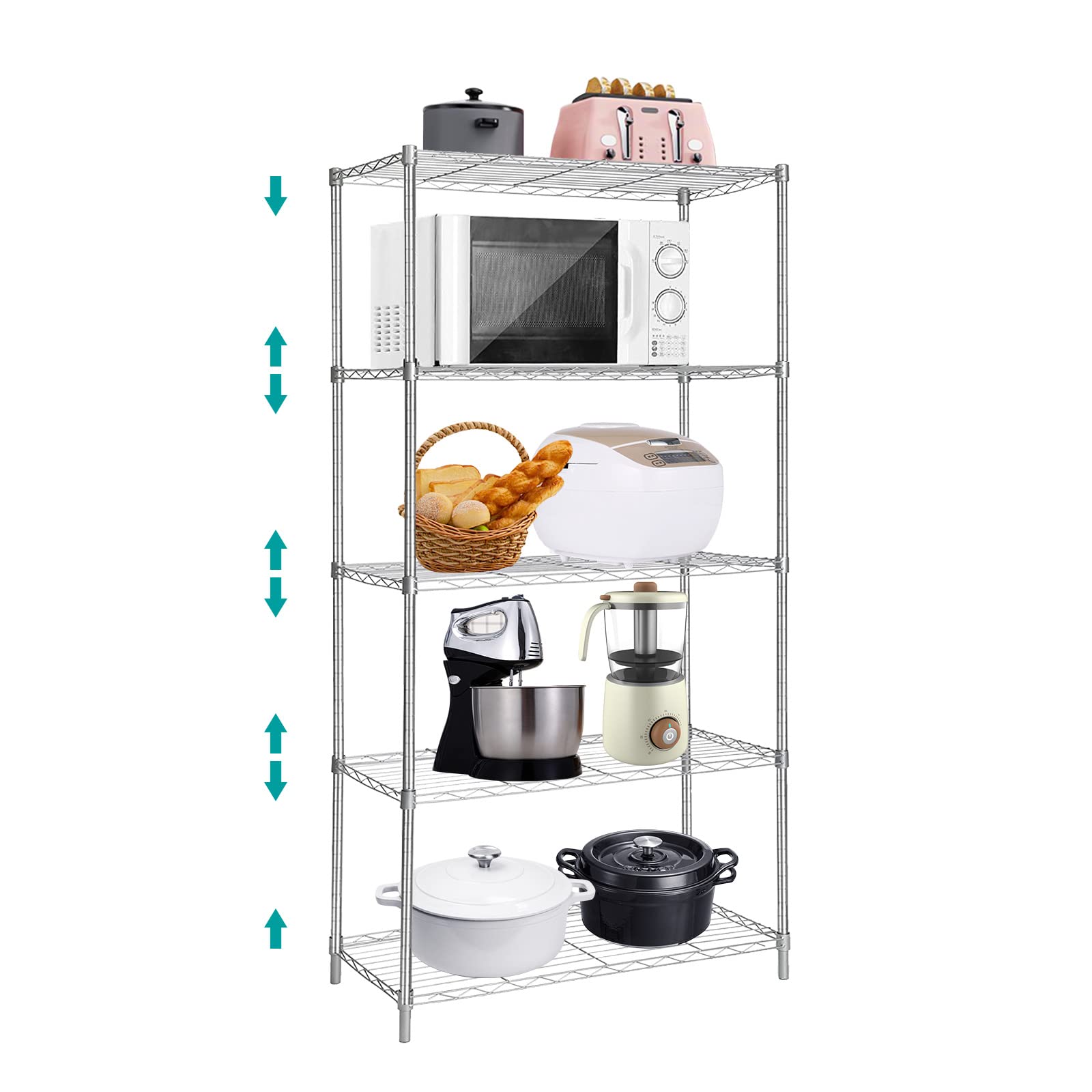 BNSPLY 5-Tier Adjustable Wire Shelving Unit - 13.5