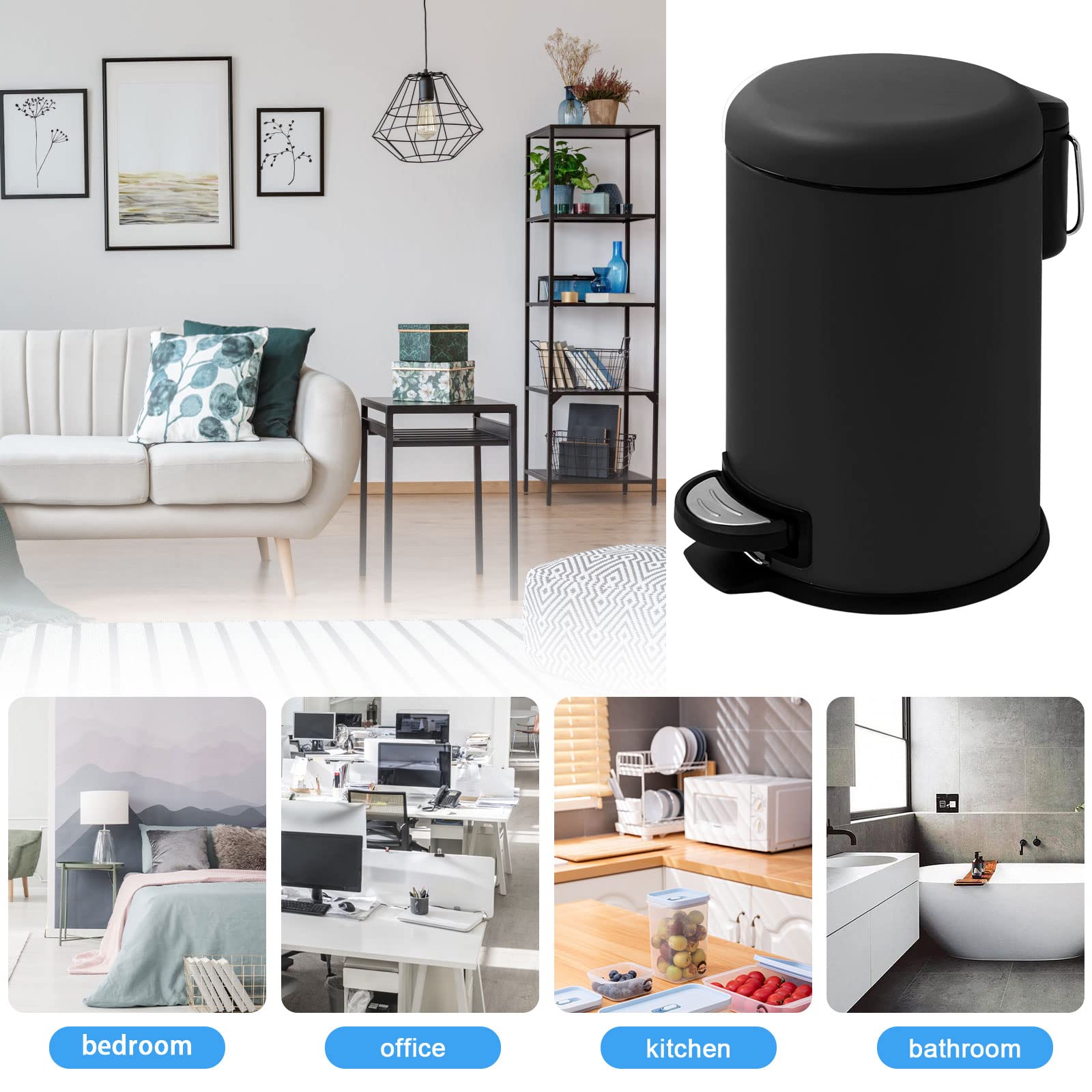 Small Foot Pedal Trash Can 0.8 Gallon - Soft Close Lid Stainless Steel Bathroom Waste Bin with Removable Inner Basket - Perfect for Vanity, Bedroom, Office & Kitchen Use