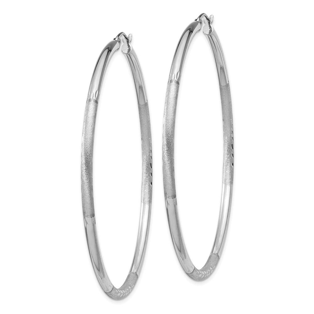 Sterling Silver Rhodium-Plated 2.50mm Satin Shiny-Cut Hoop Earrings for Women | Hypoallergenic & Tarnish-Resistant Jewelry | Perfect for Everyday Wear, Parties & Gifts (QE3552)