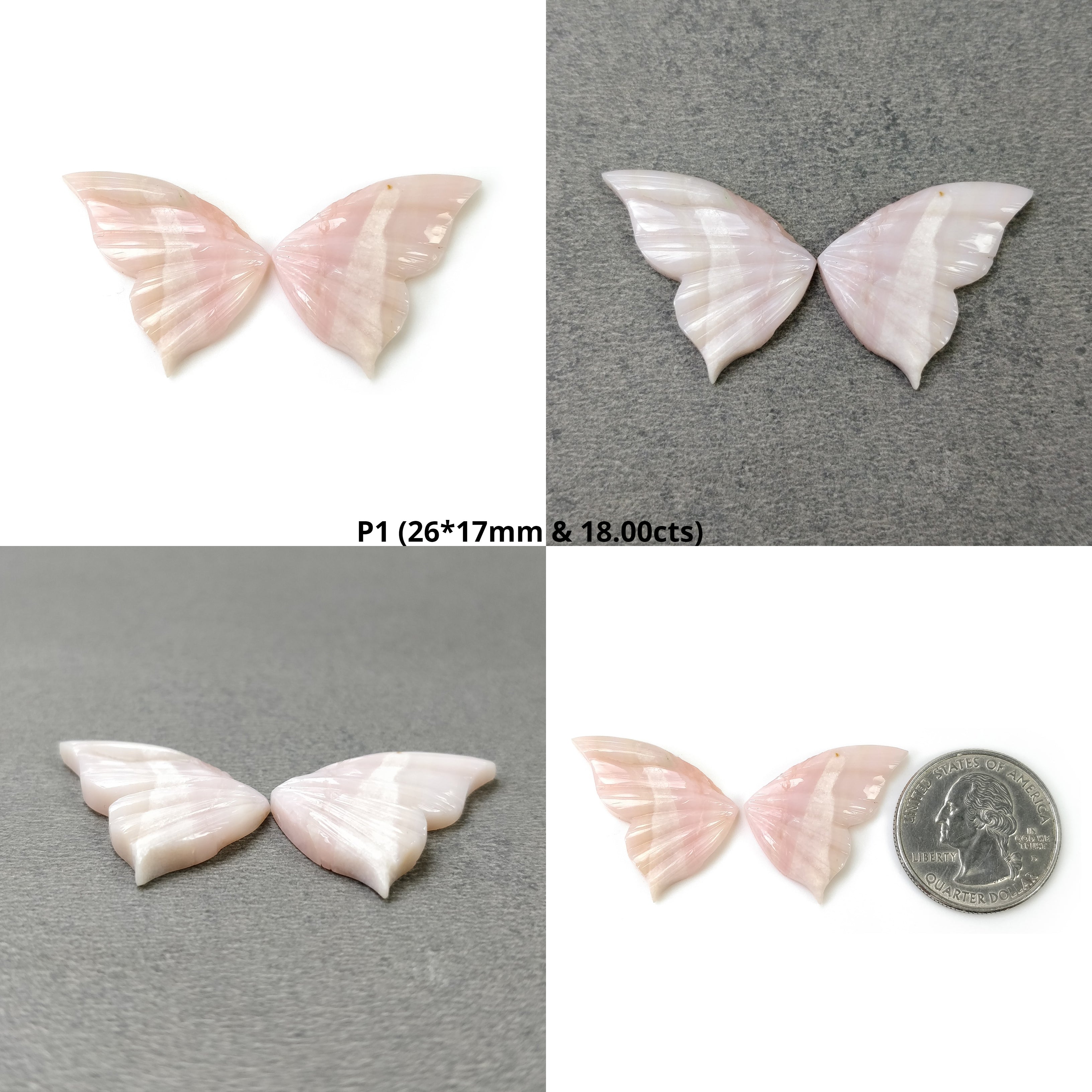 Natural Untreated Pink Opal Gemstone Hand-Carved Butterfly Pair - Genuine Pink Opal Jewelry for Healing & Meditation - Perfect for Gifts, Spiritual Decor & Crystal Collections