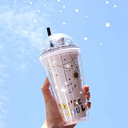 **Astronaut Tumbler with Straw - 16oz Reusable Plastic Space Cup for Iced Coffee, Cold Drinks - Perfect for Birthday Parties, Gifts & Space-Themed Events (White)**