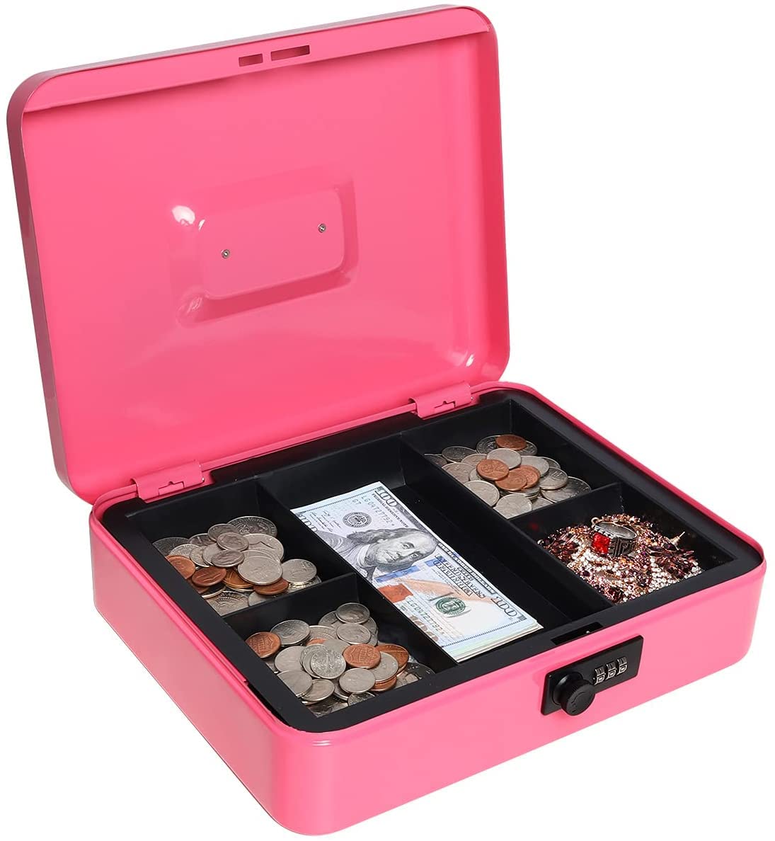 Large Cash Box with Money Tray & Combination Lock - 11.8