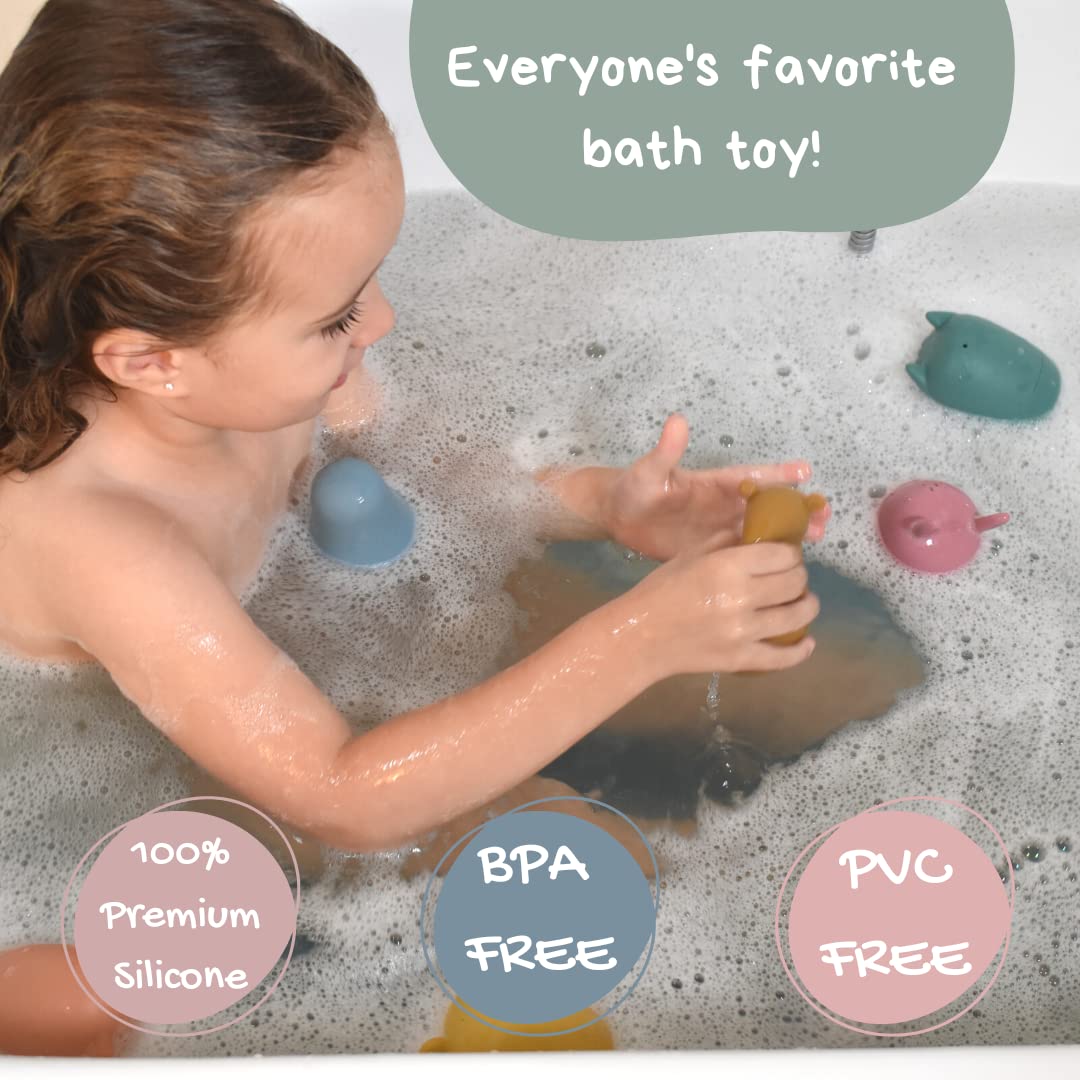 Non-Toxic Silicone Bath Toys 4-Pack - Montessori Stackable Cups for Babies | Dishwasher Safe & Easy to Clean | Toddler Bath Time Essentials for Sensory Play & Learning | Perfect for Bathtub Fun, Early Education & Baby Shower Gifts