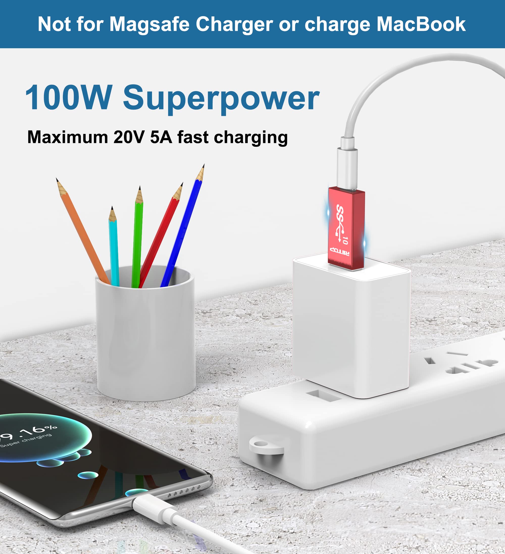 RIITOP USB A to USB C Adapter - USB C Female to USB A Male Converter - 10Gbps High-Speed Data Transfer - Double-Side Design (Upgraded Version, Red) - Perfect for MacBook, Smartphones, Tablets & More