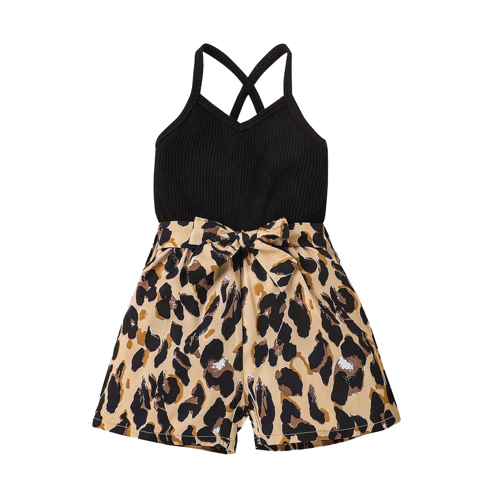 **Leopard Print Sleeveless Romper Jumpsuit for Toddler Girls - Summer Baby Outfit with Suspenders | Playtime, Beach & Casual Wear**