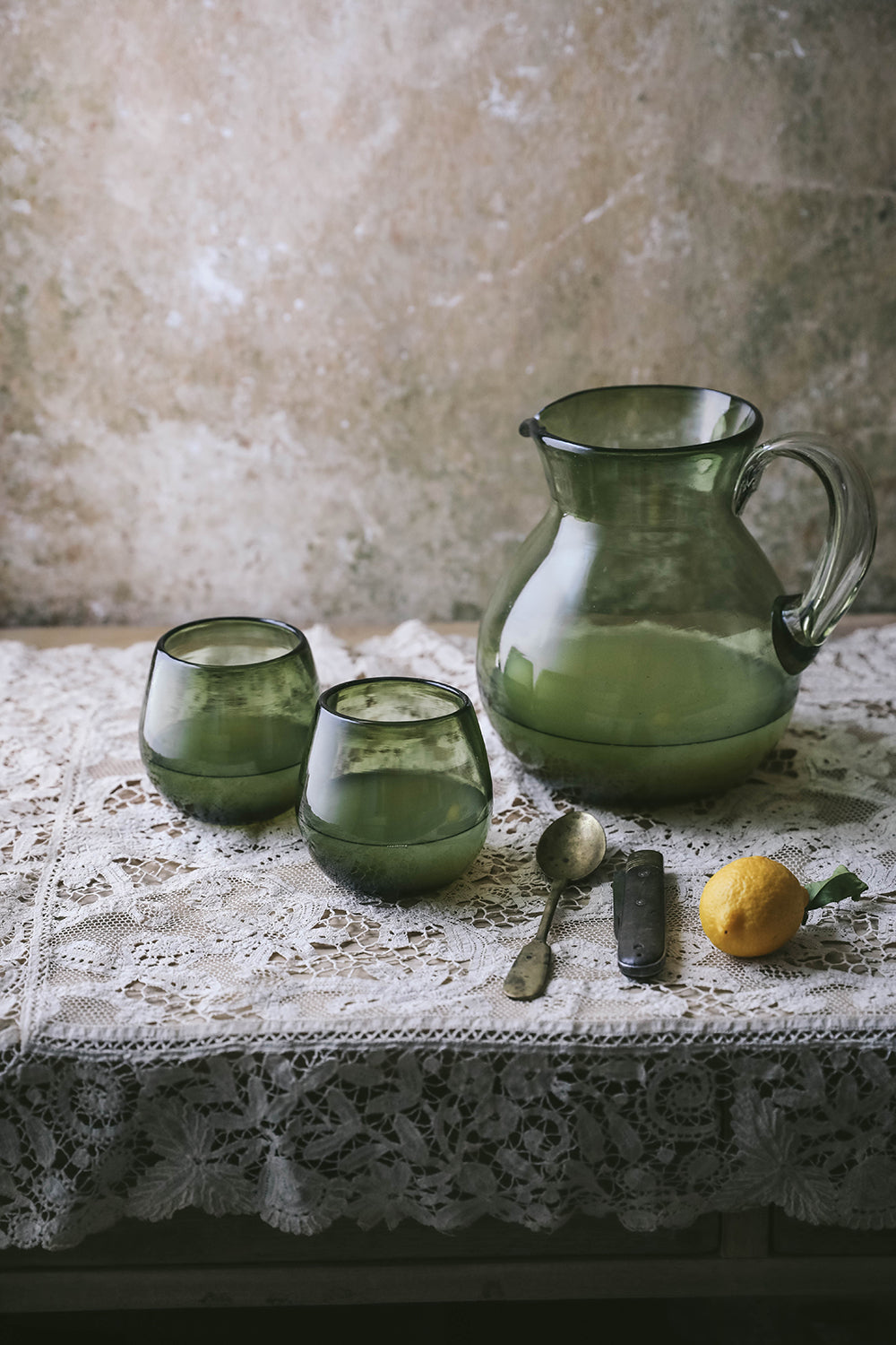 Premium Round Glass Pitcher with Olive Design - Perfect for Iced Tea, Lemonade & Summer Beverage Serving