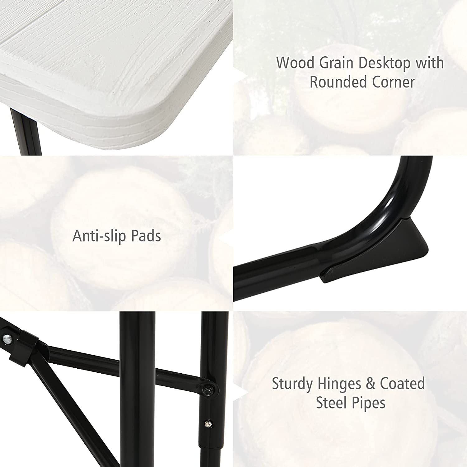 Hysache Folding Picnic Table Bench Set - 4-6 Person Portable Outdoor Dining Table with Wood-Like Texture & Weather-Resistant Metal Frame - Perfect for Camping, Backyard BBQs, Picnics, and Patio Parties (White)
