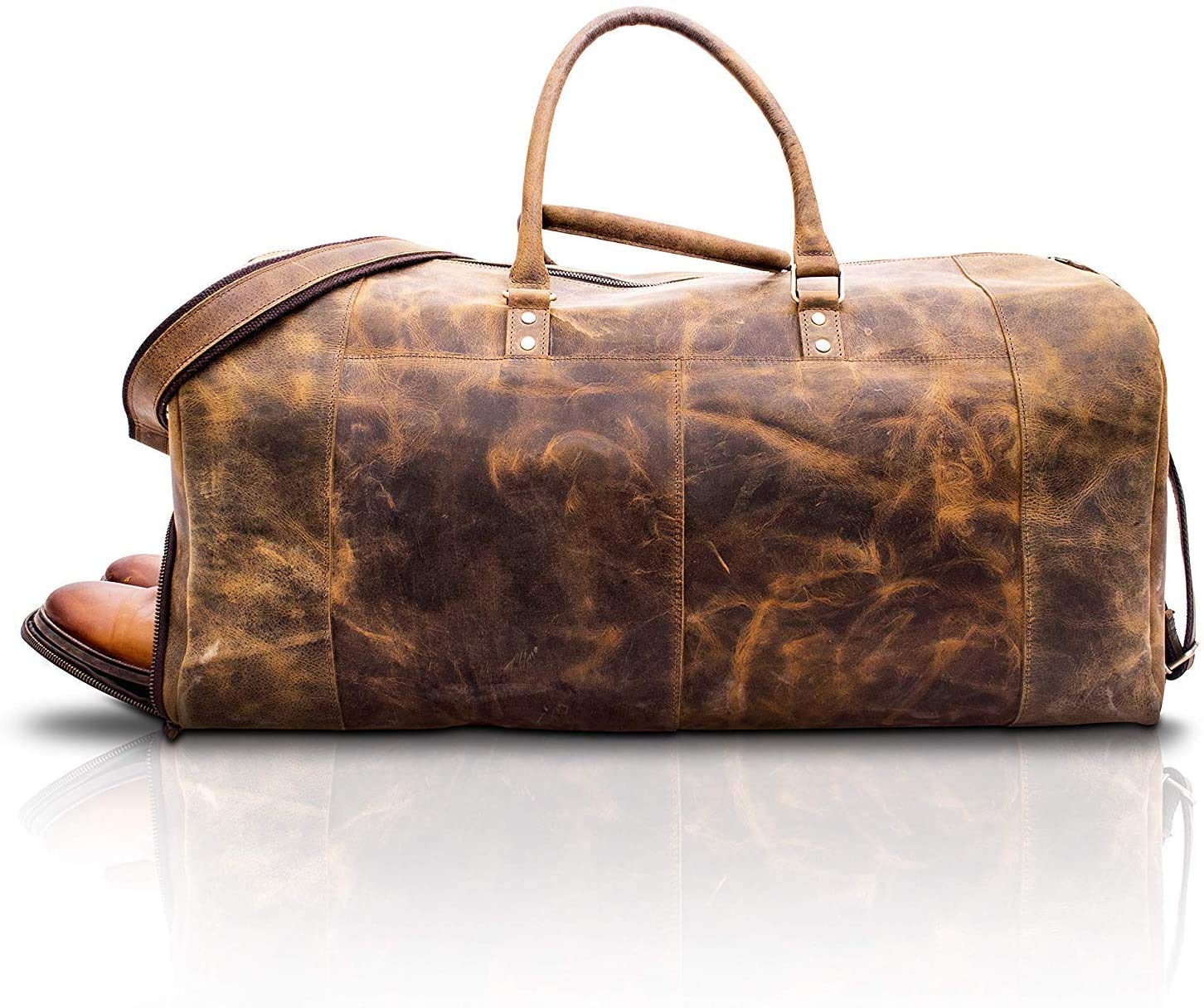 Premium Full Grain Leather Travel Duffel Bag for Men & Women - Durable Overnight & Weekend Gym Bag - Perfect for Sports, Gym, Business Trips & Outdoor Adventures
