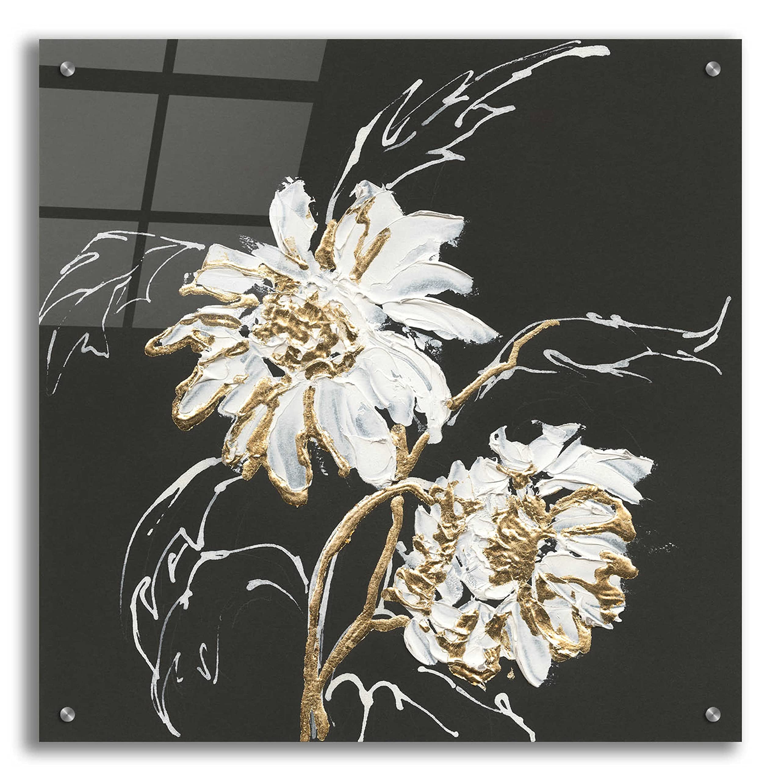 Gilded Sunflowers Acrylic Glass Wall Art by Chris Paschke - 24x24 Inch Modern Home Decor for Living Room, Bedroom & Office
