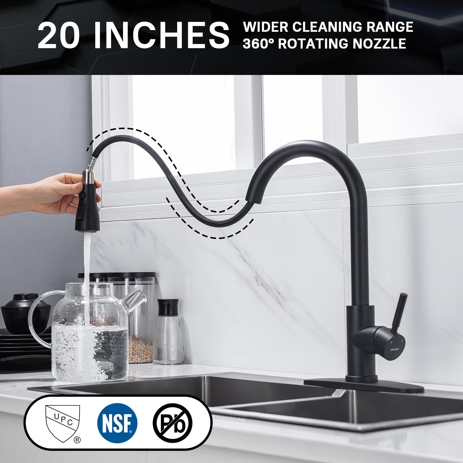 WEWE Commercial Stainless Steel Single Handle Kitchen Faucet with Pull Down Sprayer - Farmhouse, RV, Camper, Laundry & Bar Sink Faucet for Modern & Rustic Kitchens